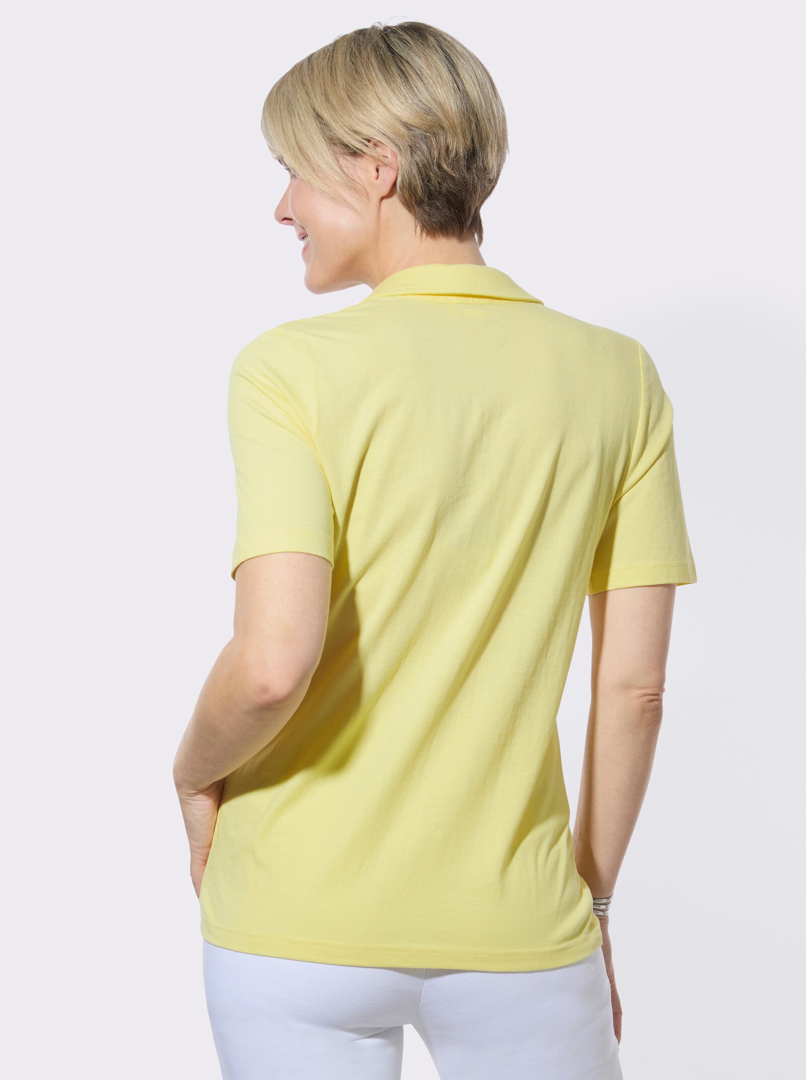 Poloshirt mit Rüschen und Nietenbesatz - zitrone