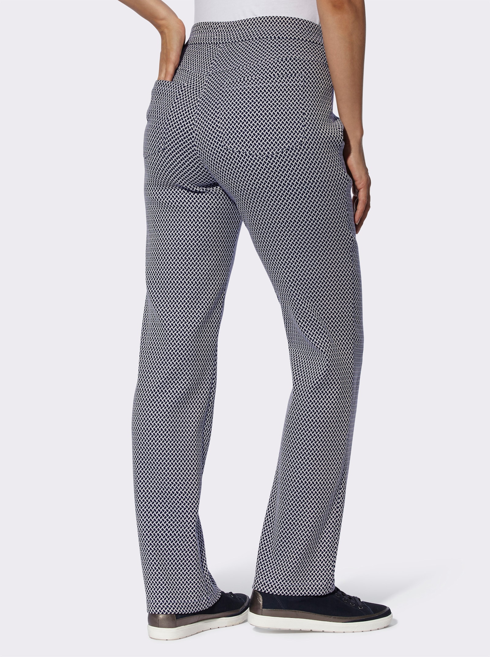 Stretch-Hose in knitterarmer Koffer-Qualität - marine-ecru-gemustert