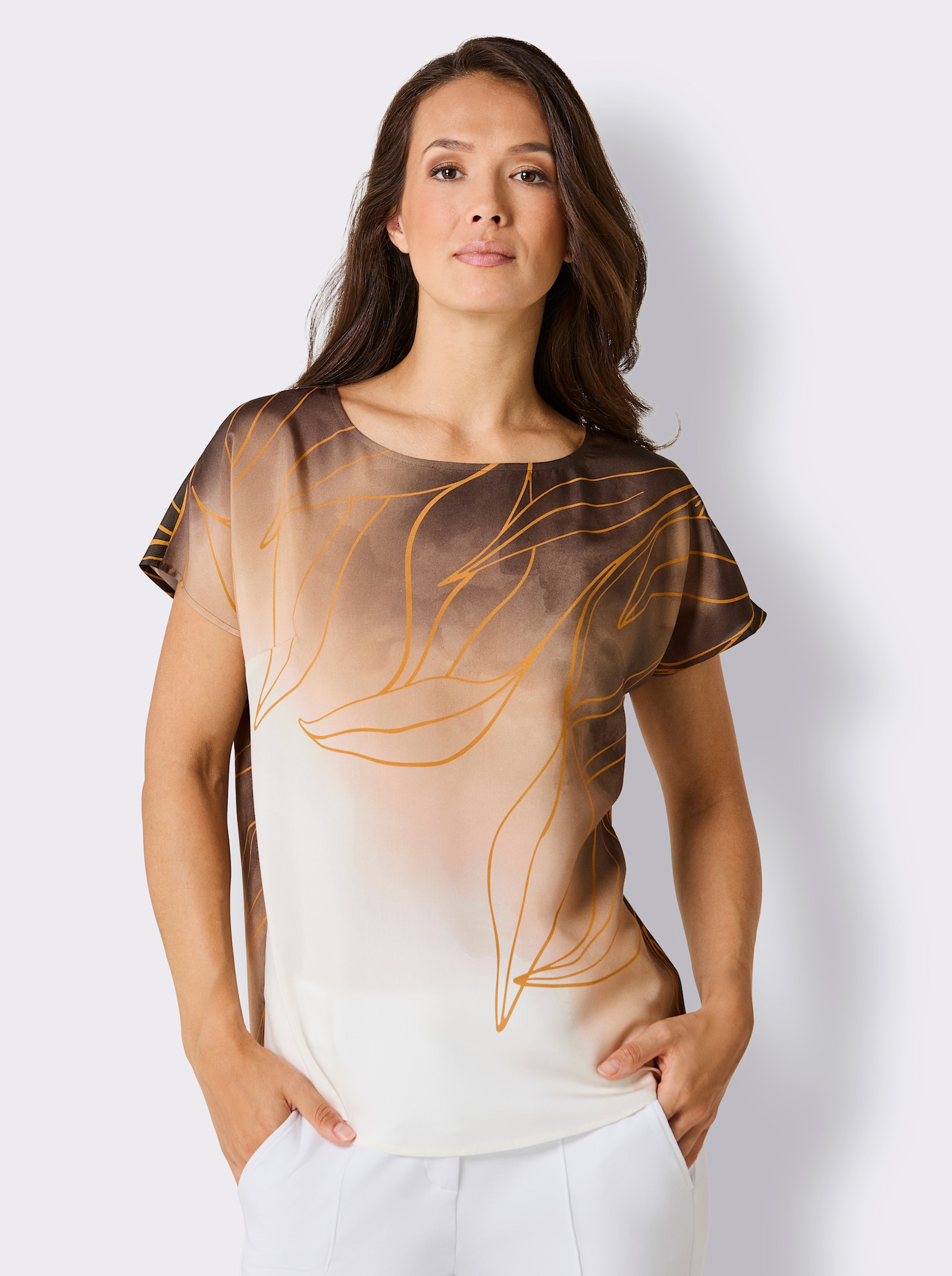 CREATION L PREMIUM Druckbluse mit exklusivem Glanz - sand-goldfarben-bedruckt