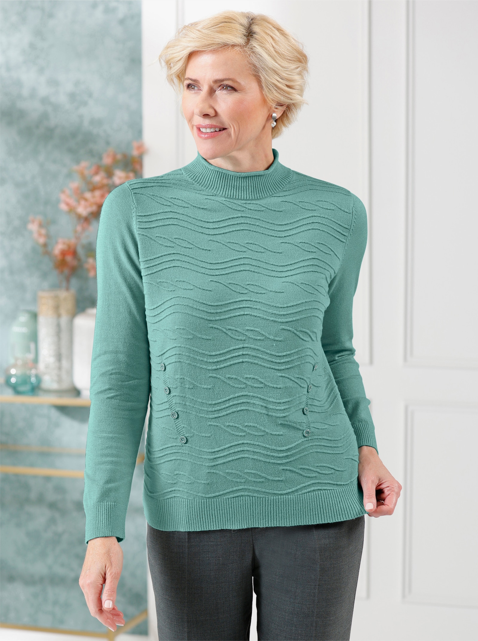 Stehkragenpullover mit Rollrand - salbei