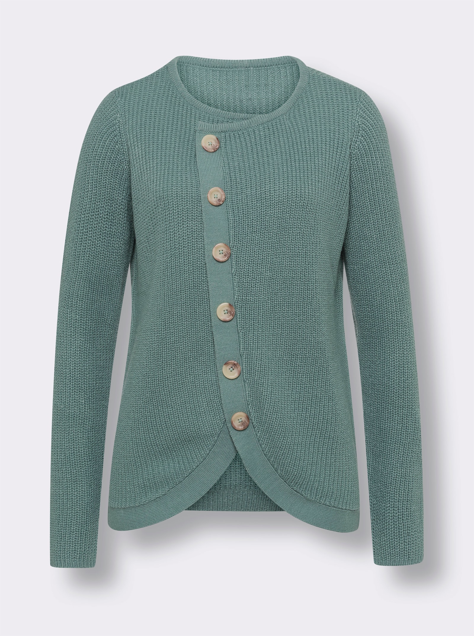 Langarm-Pullover mit Zierknopfleiste - jade