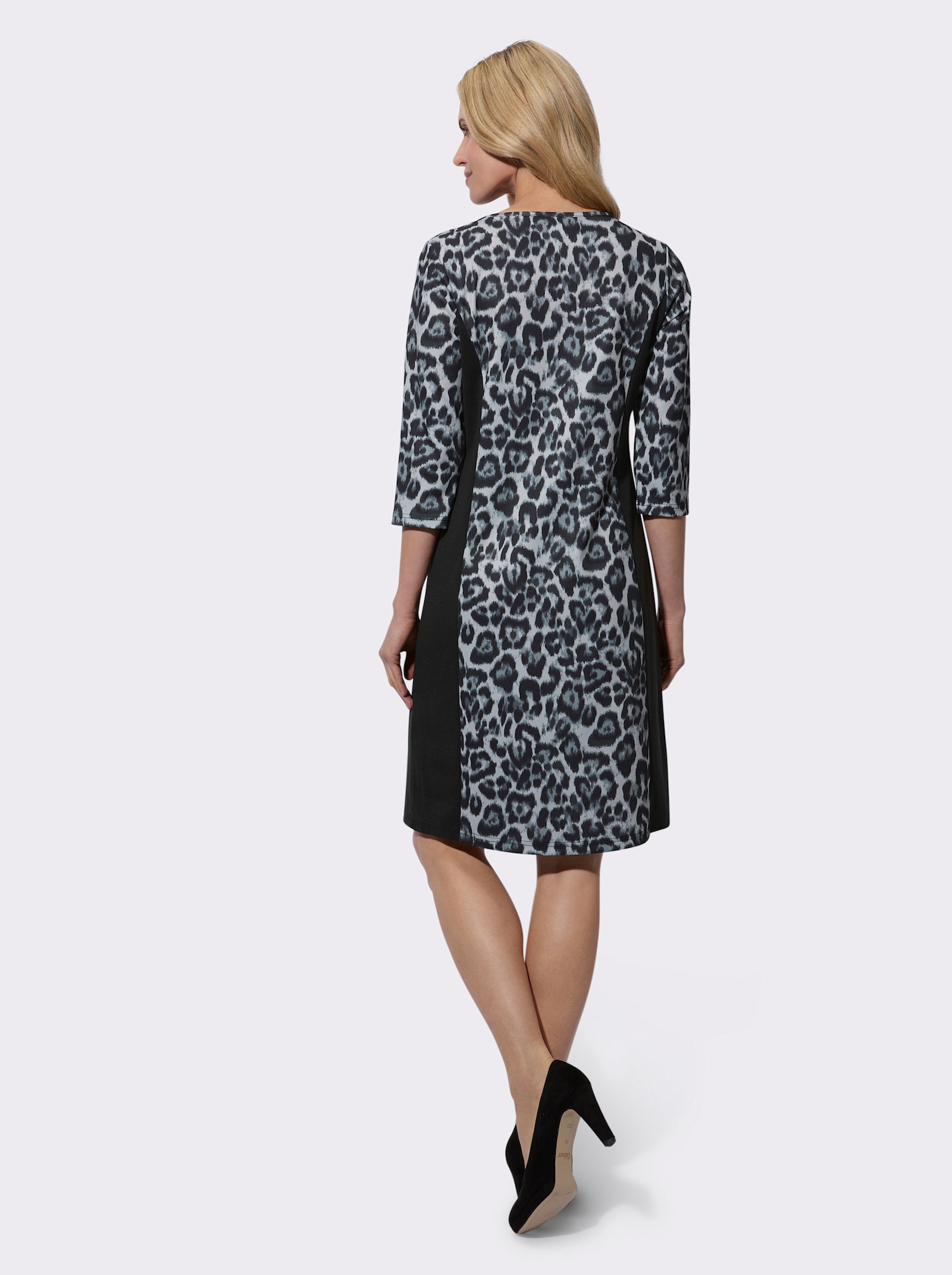 Jurk met print en luipaardpatroon - lichtgrijs/zwart bedrukt