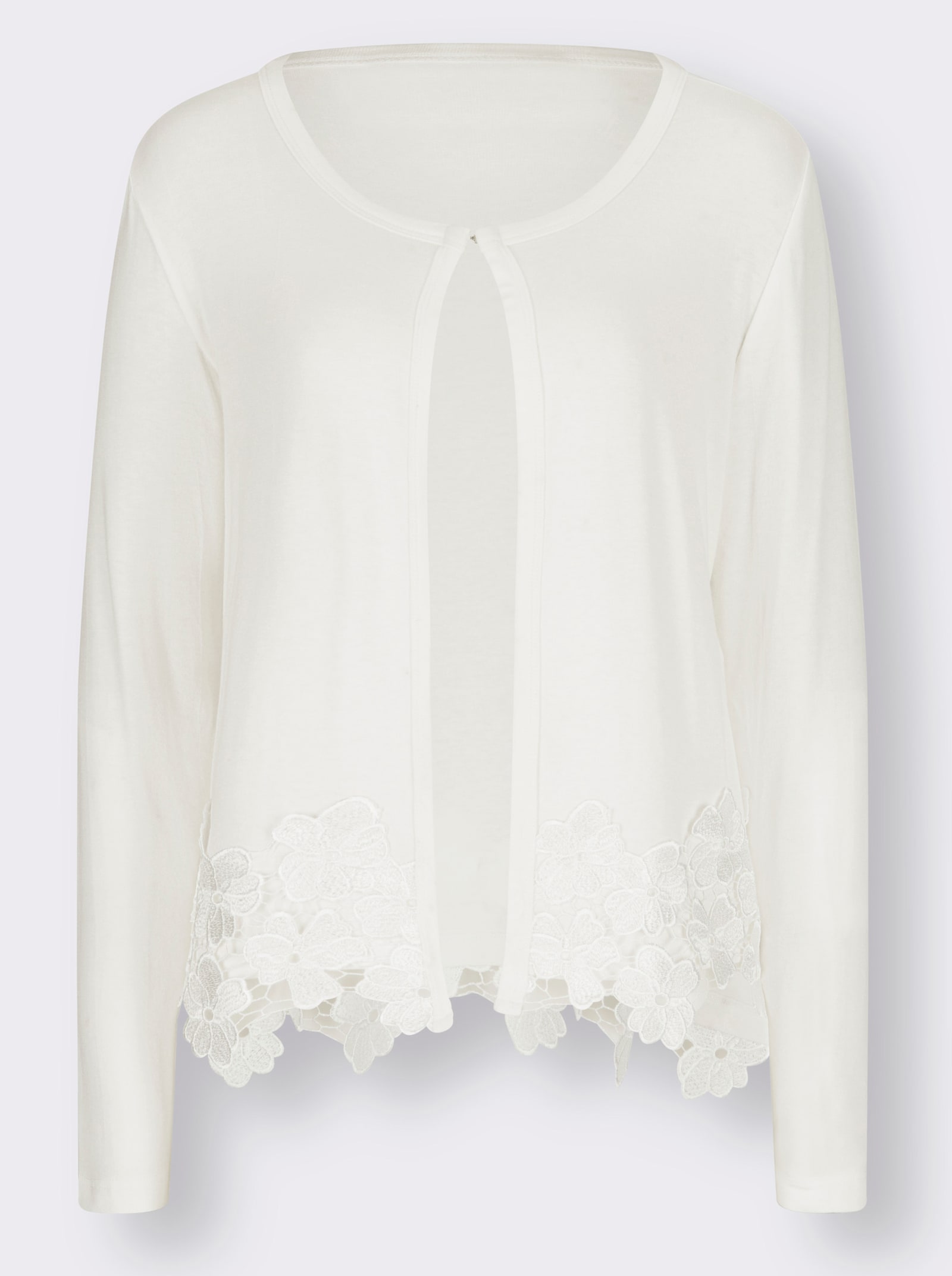 Shirtjacke mit Blütenspitze am Saum - ecru