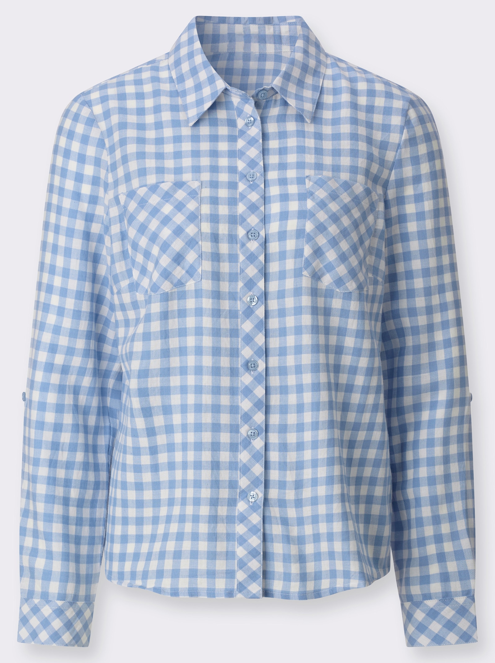 Flanellbluse im Karo-Dessin - bleu-ecru-kariert