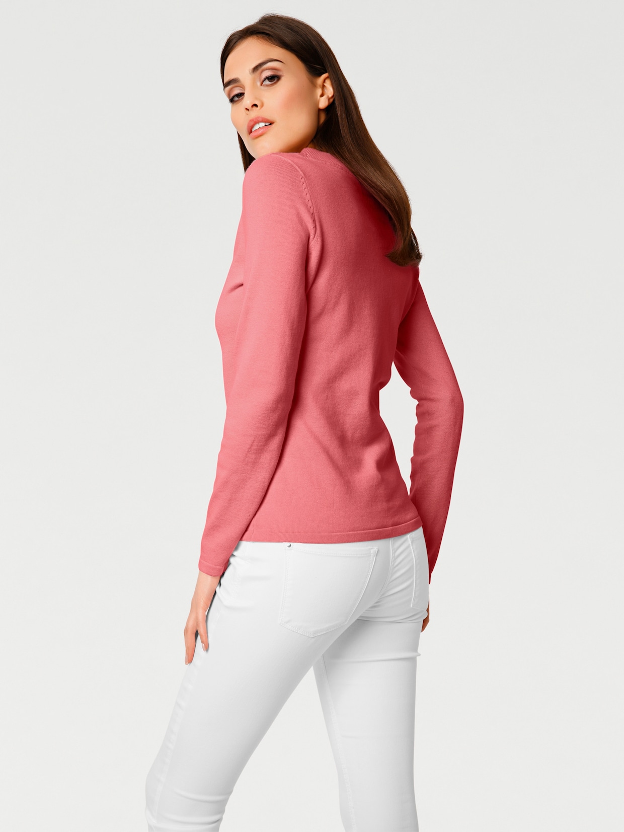 heine Pullover met V-hals - koraal