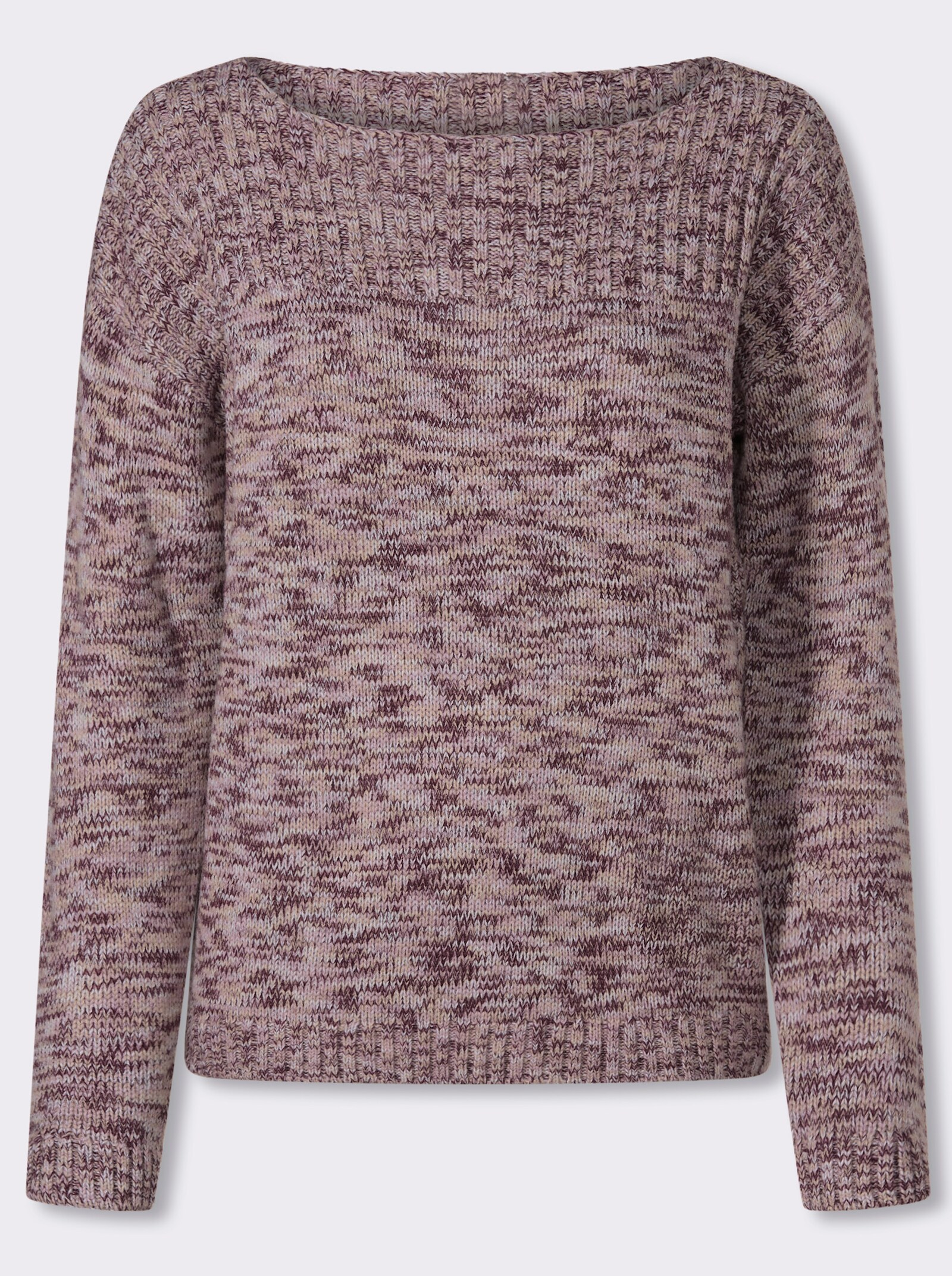 Langarm-Pullover in Melange-Optik - burgund-ecru-meliert