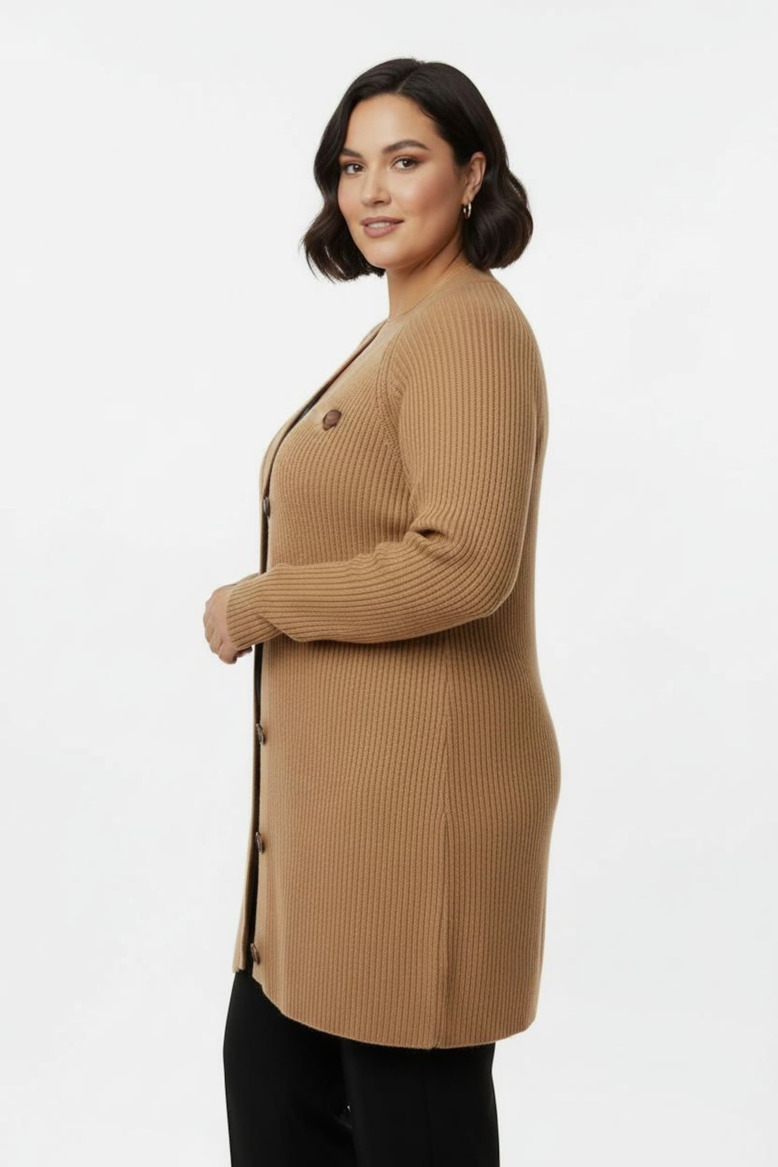 Longstrickjacke in Ripp-Optik - camel