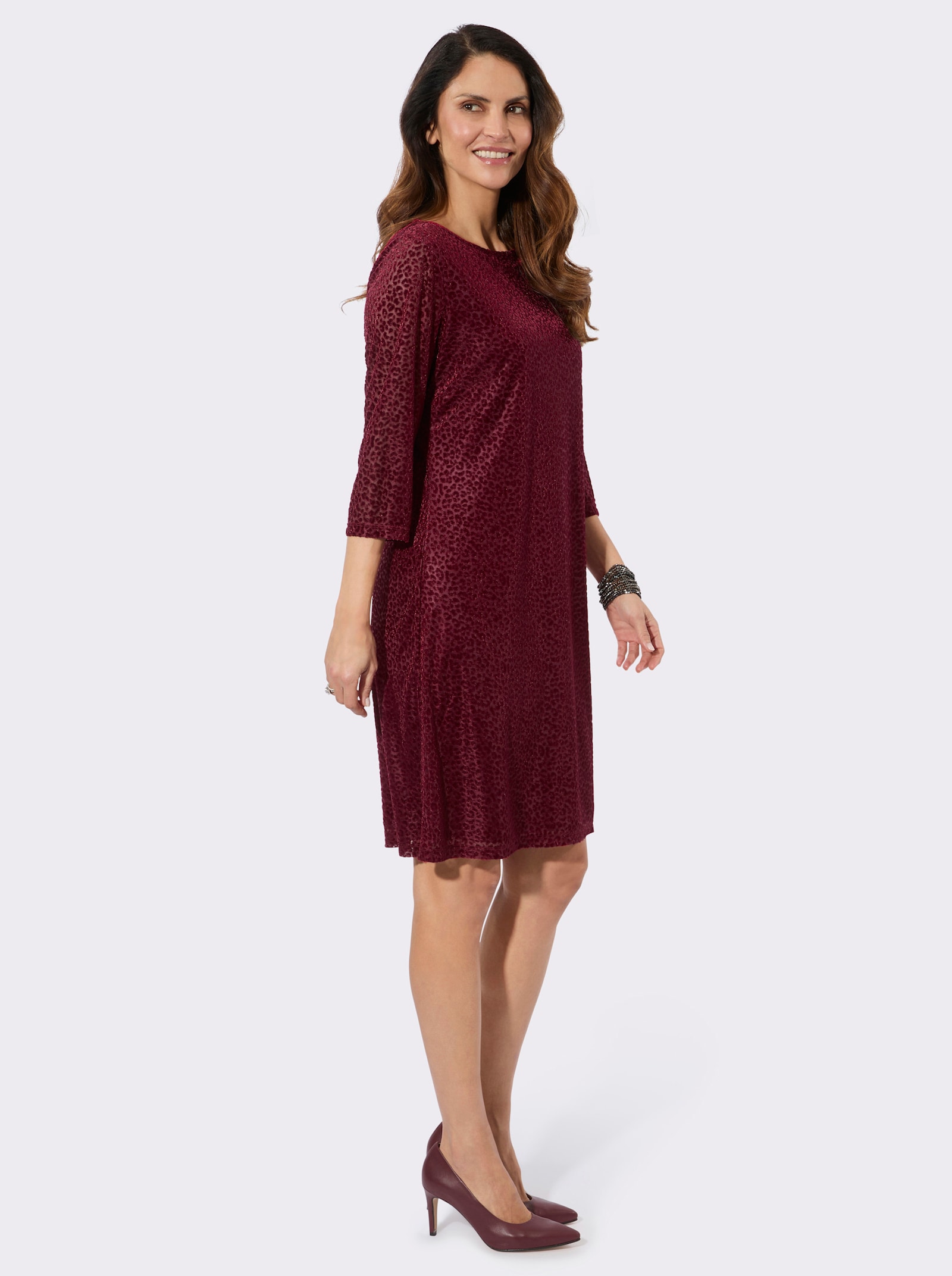 Jerseykleid in Pannesamt-Qualität - bordeaux