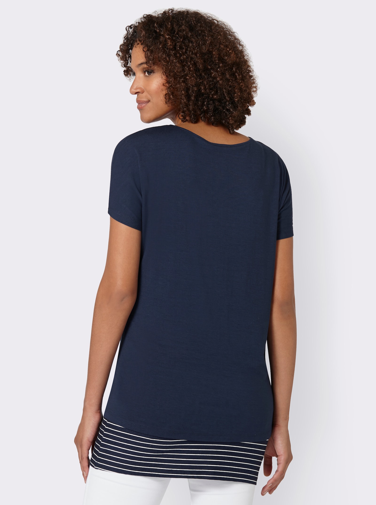 Tričko 2 v 1 s proužkovaným topem - námořnická modrá