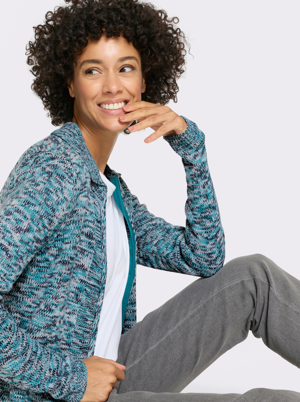 Strickjacke - türkis-hellblau-meliert