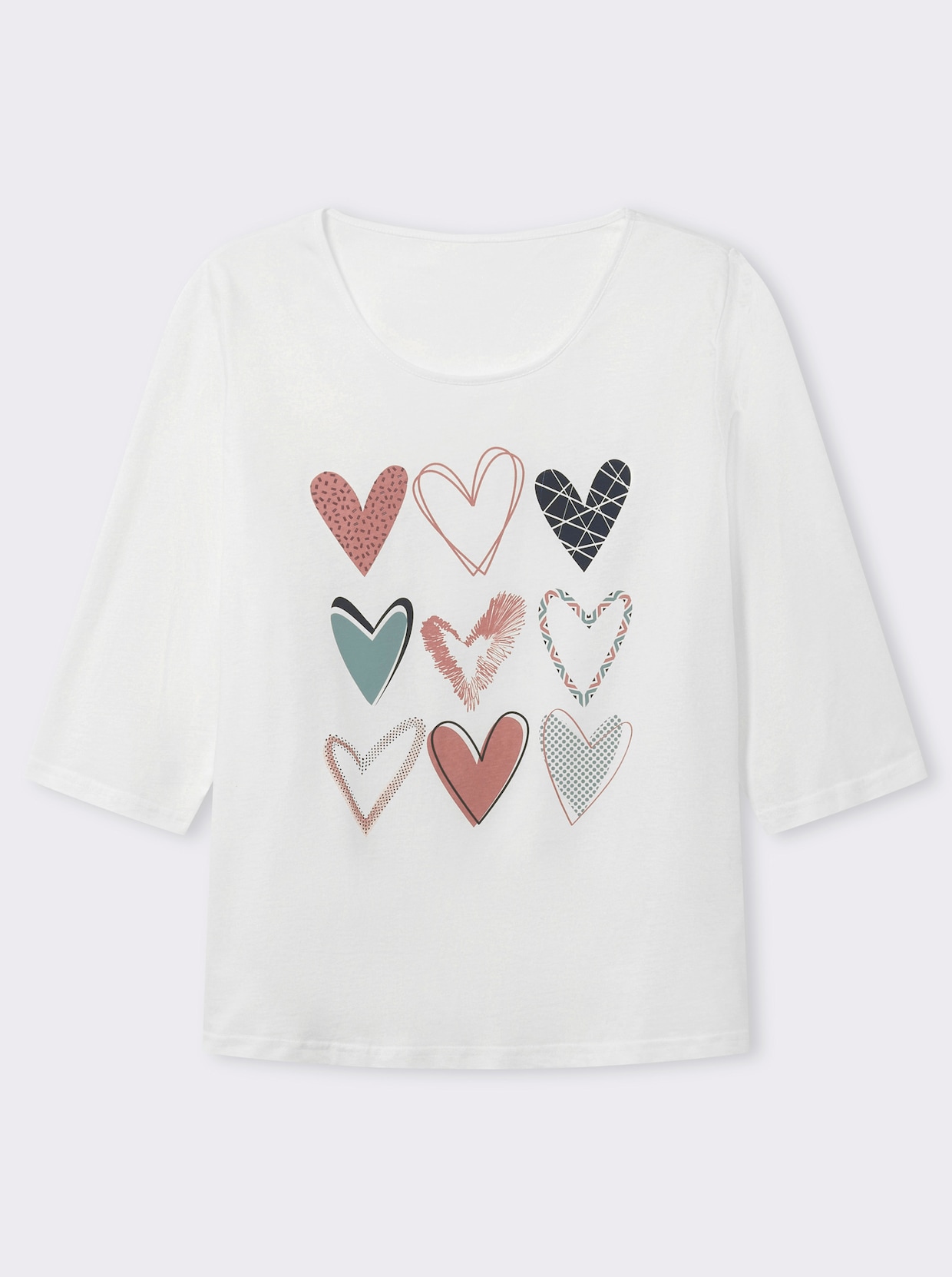 3/4-Arm-Shirt mit platziertem Herzmuster - ecru-marine