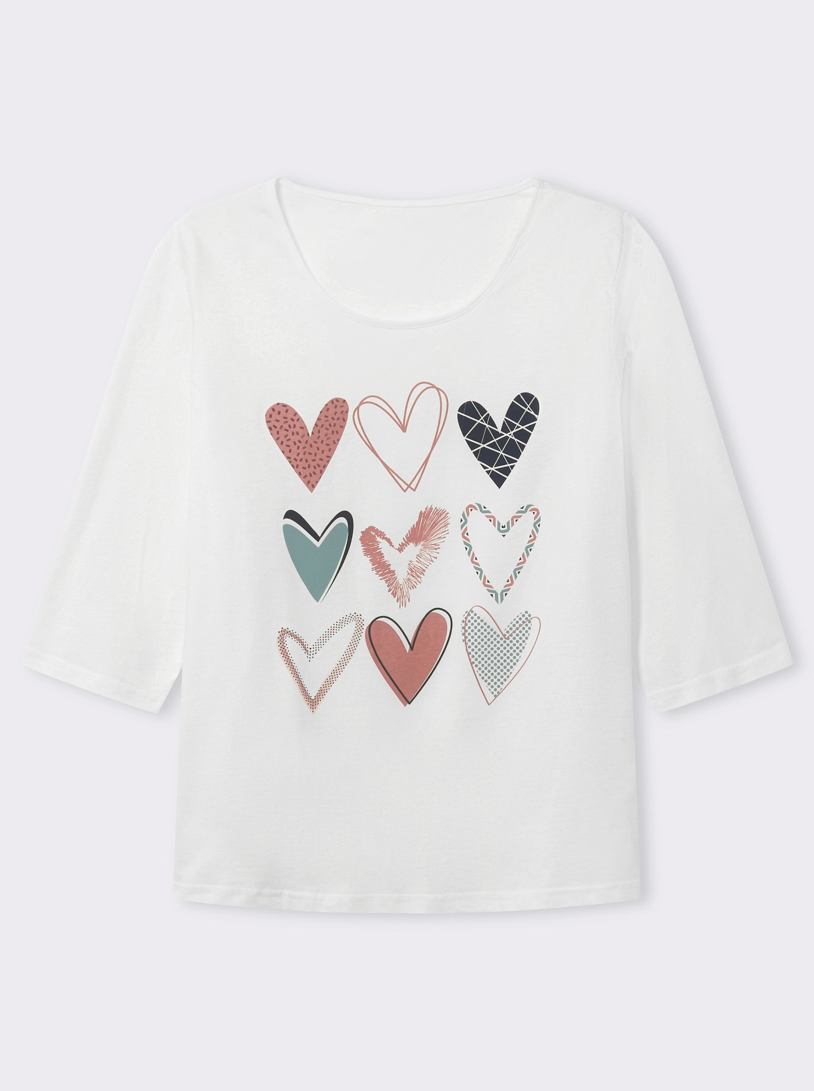 3/4-Arm-Shirt mit platziertem Herzmuster - ecru-marine