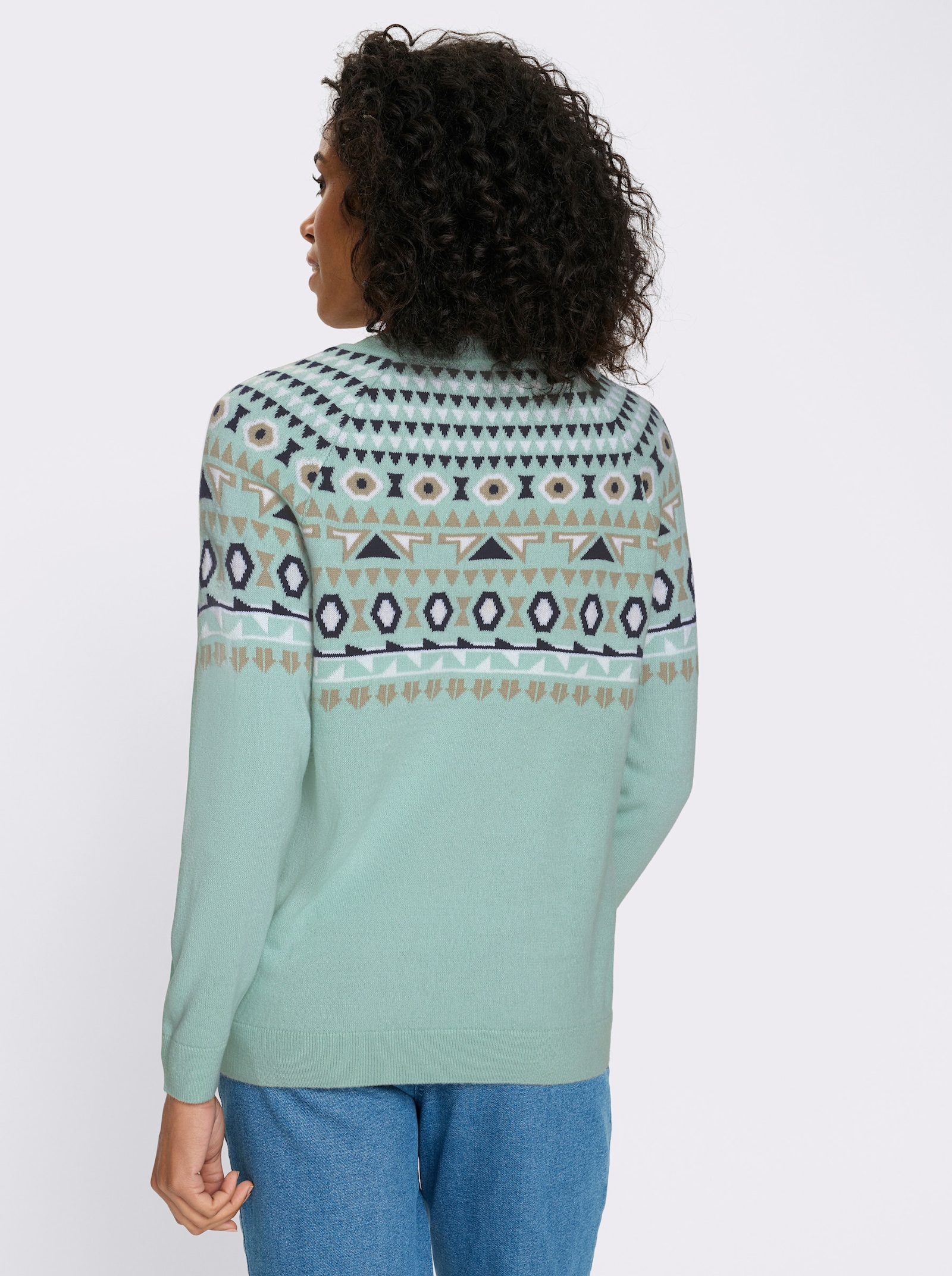 Noorse trui met raglanmouwen - mint/ecru gedessineerd
