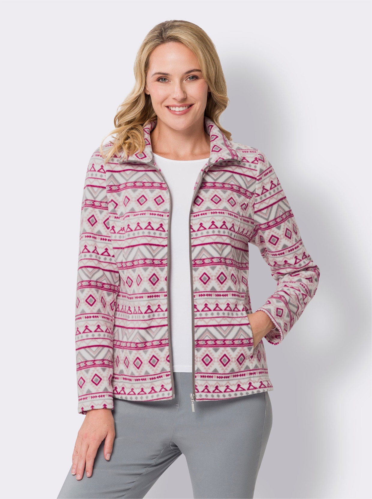 Fleecejacke - malve-ecru-bedruckt