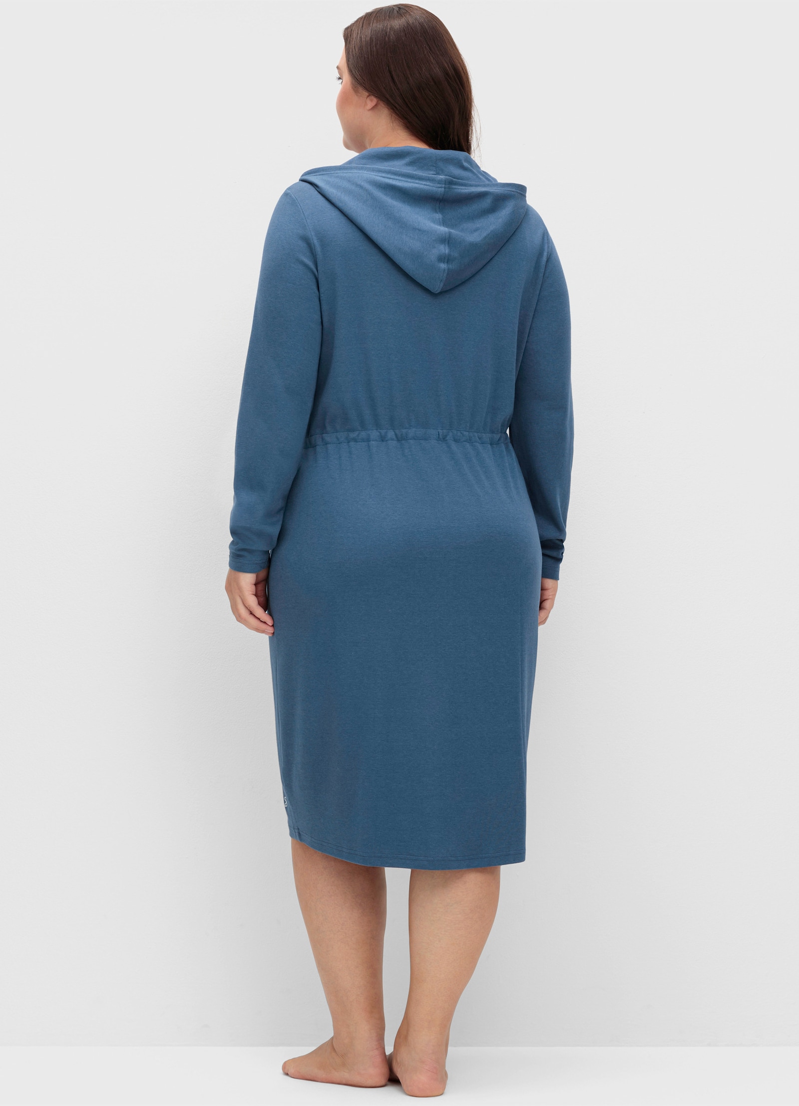 sheego Badjas met ritssluiting en capuchon - rookblauw