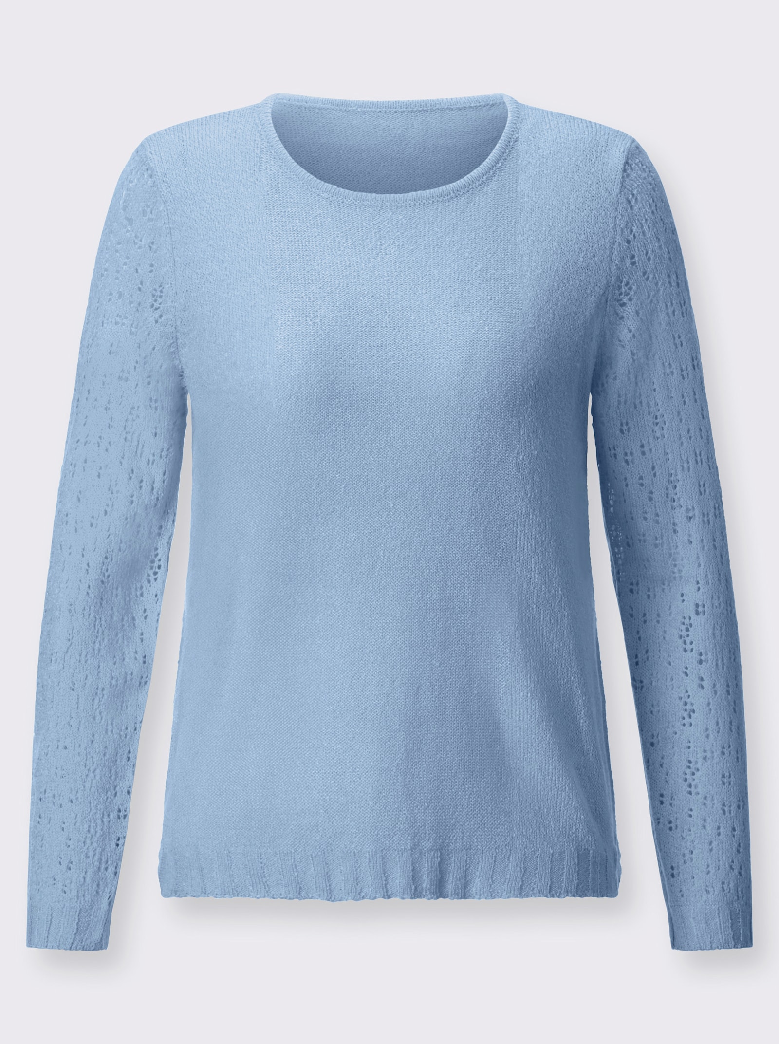Ajourpullover mit gerippten Abschlüssen - eisblau