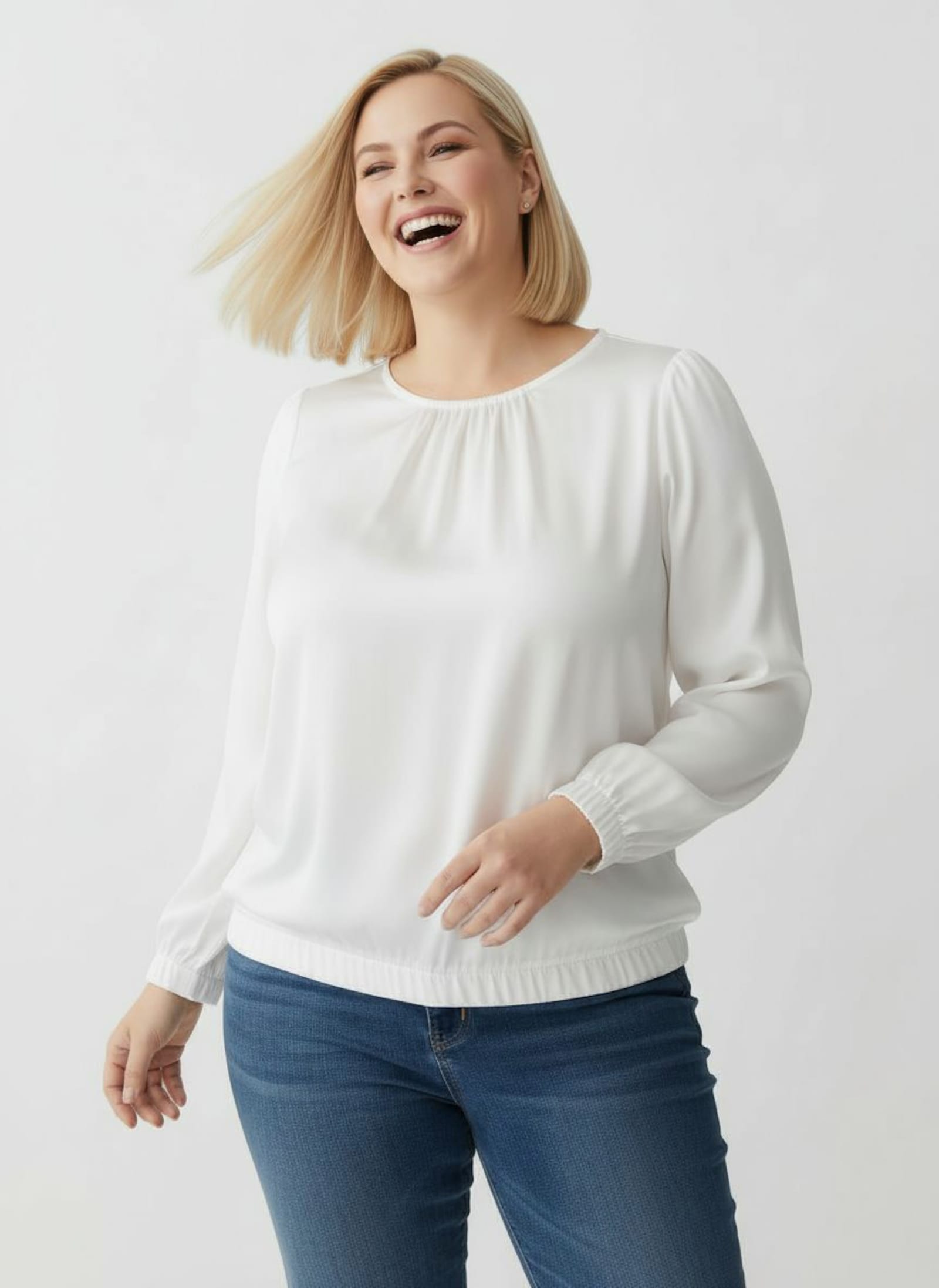 Satinbluse mit Raffungen - ecru