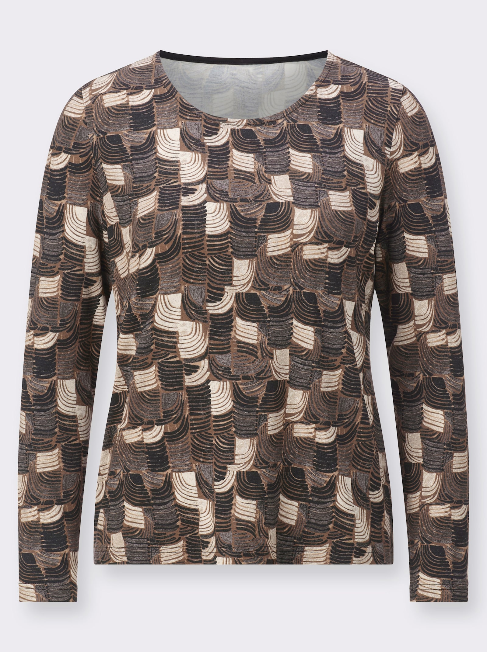 Shirt met ronde hals met 95% viscose in ECOVERO-kwaliteit - beige/zwart geprint