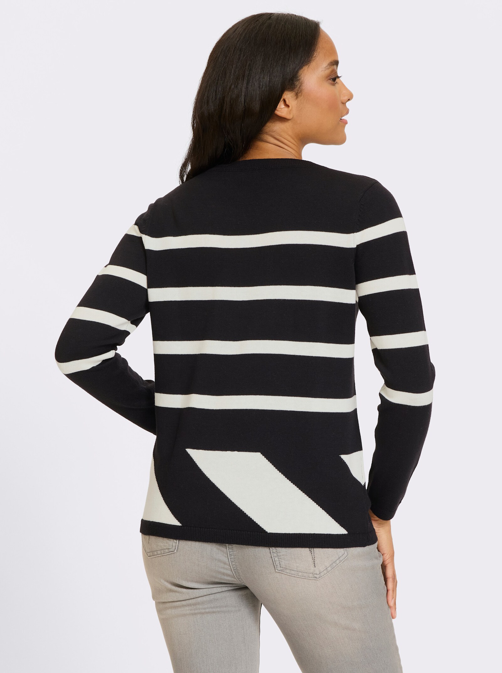 heine Pullover mit Rippenbündchen - schwarz-ecru-gemustert