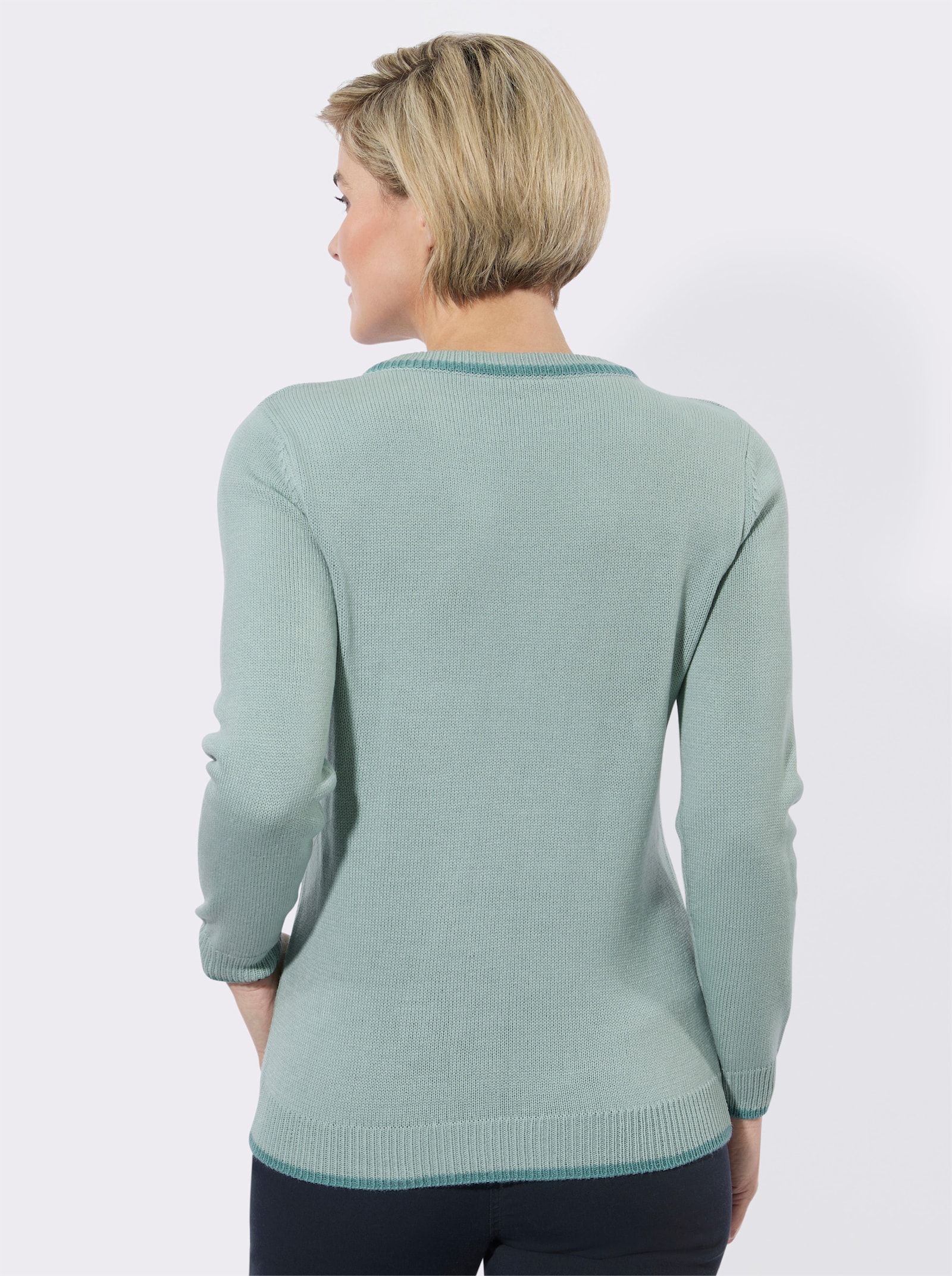 Langarm-Pullover mit Herz-Muster - kalkmint-ozean-gemustert