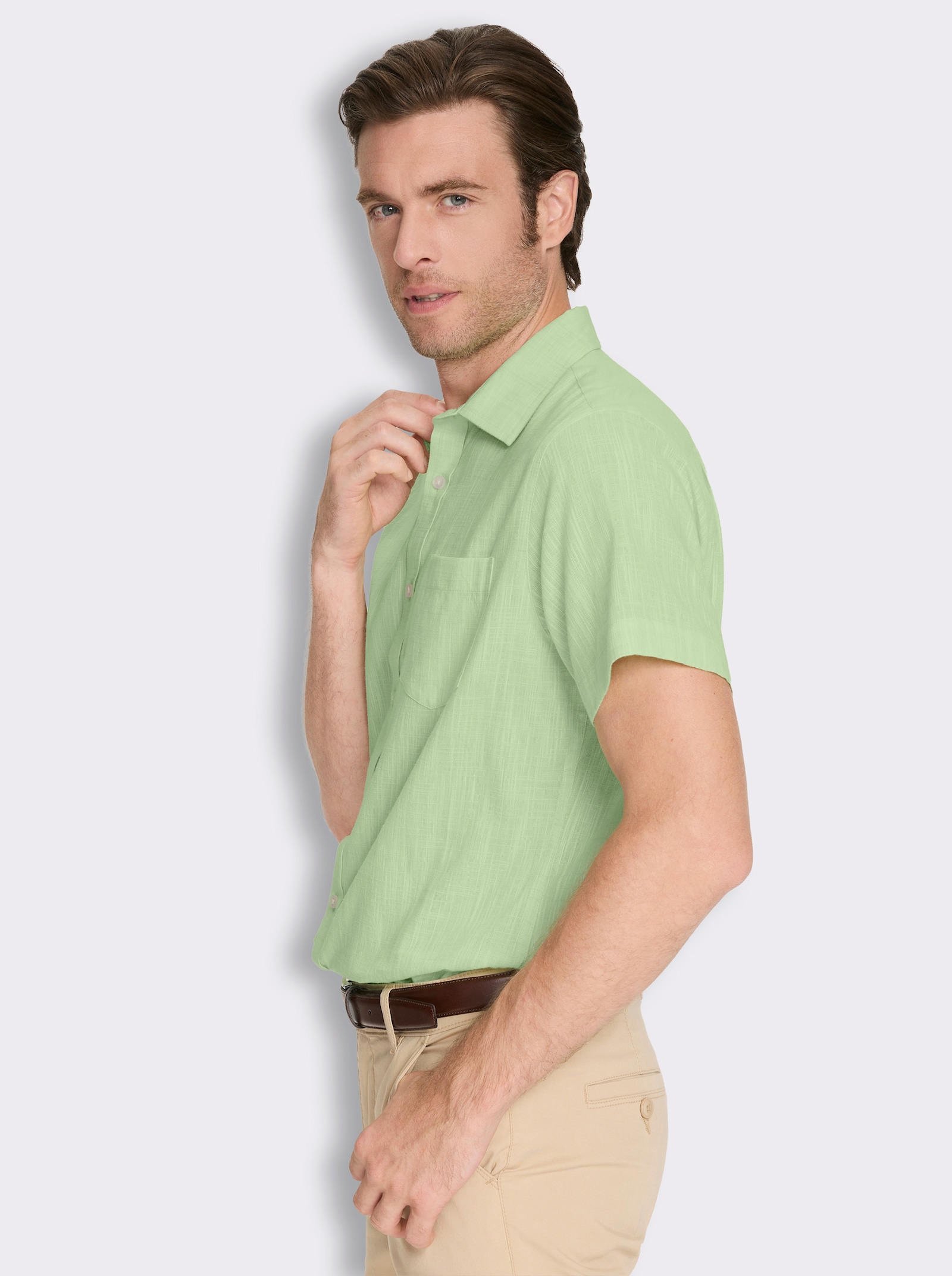 Marco Donati Kurzarmhemd in Two-tone-Flammgarn - reseda