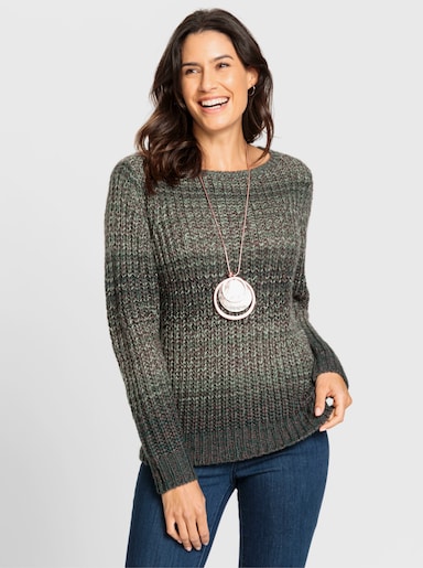 Langarm-Pullover mit Farbverlauf, grobgestrickt - petrol-gemustert