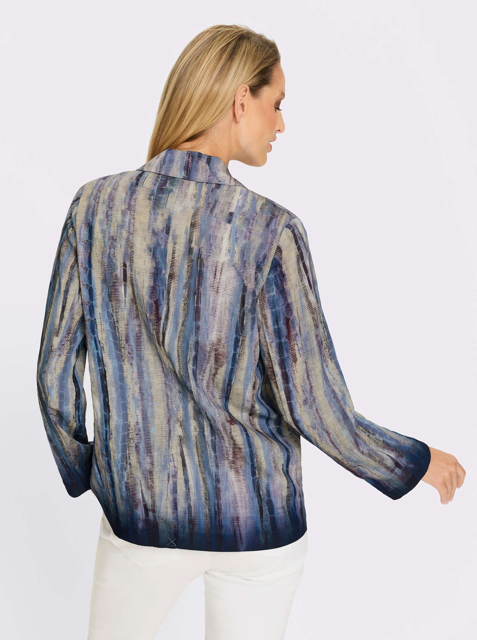 heine Blusenblazer in Batik-Optik - rauchblau-sesam-bedruckt