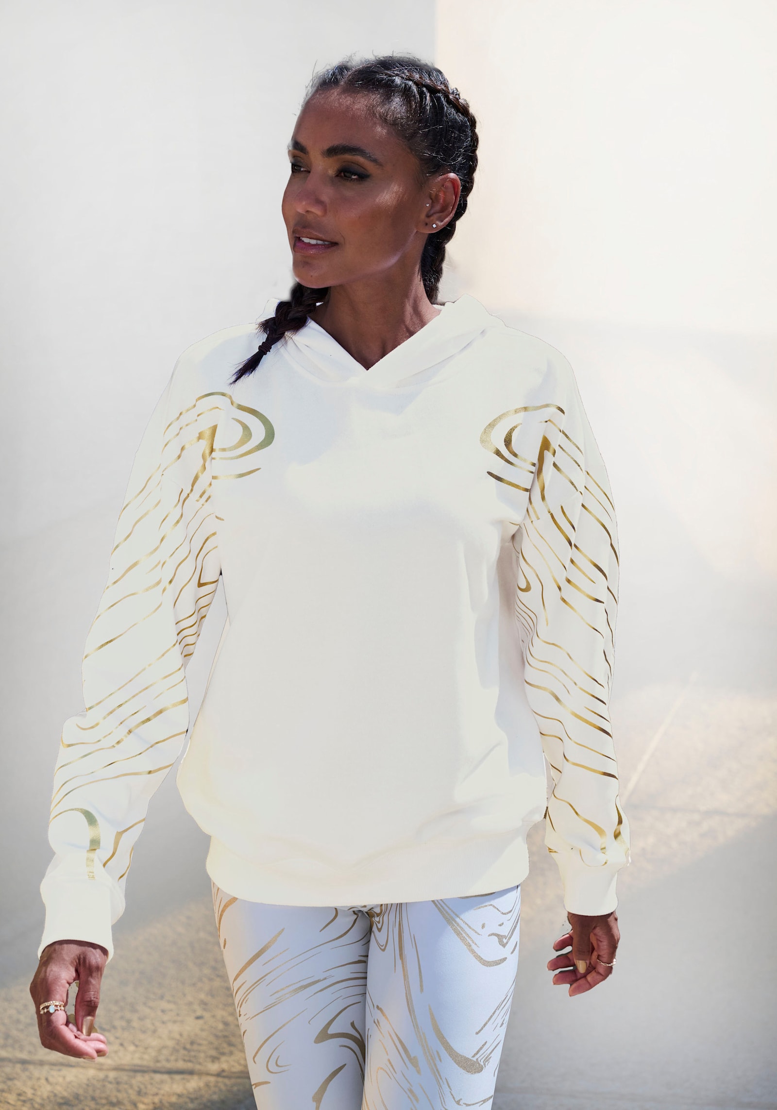 LASCANA ACTIVE Hoodie - weiss, gold