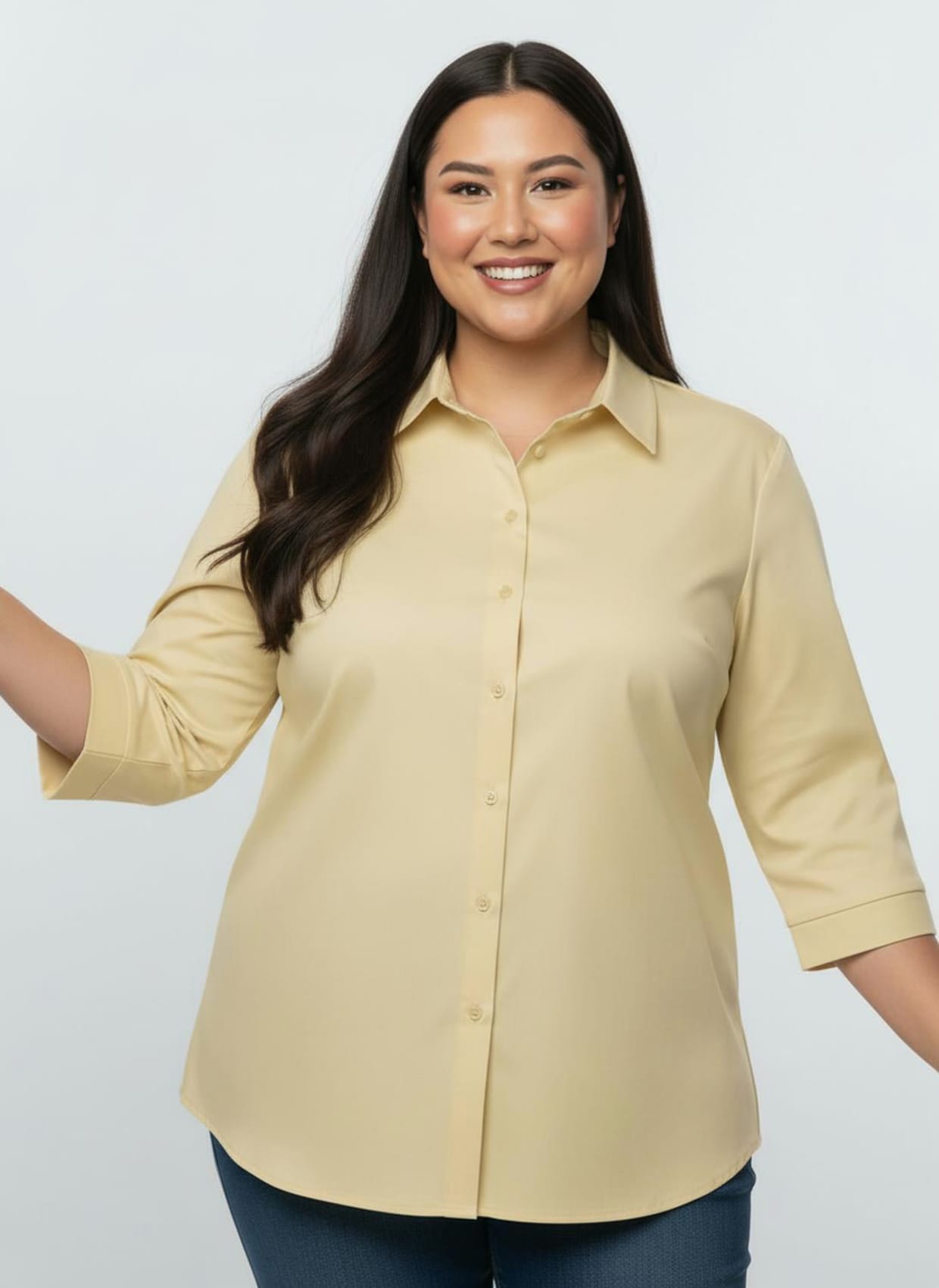 Hemdbluse mit 3/4-Ärmeln - vanillegelb