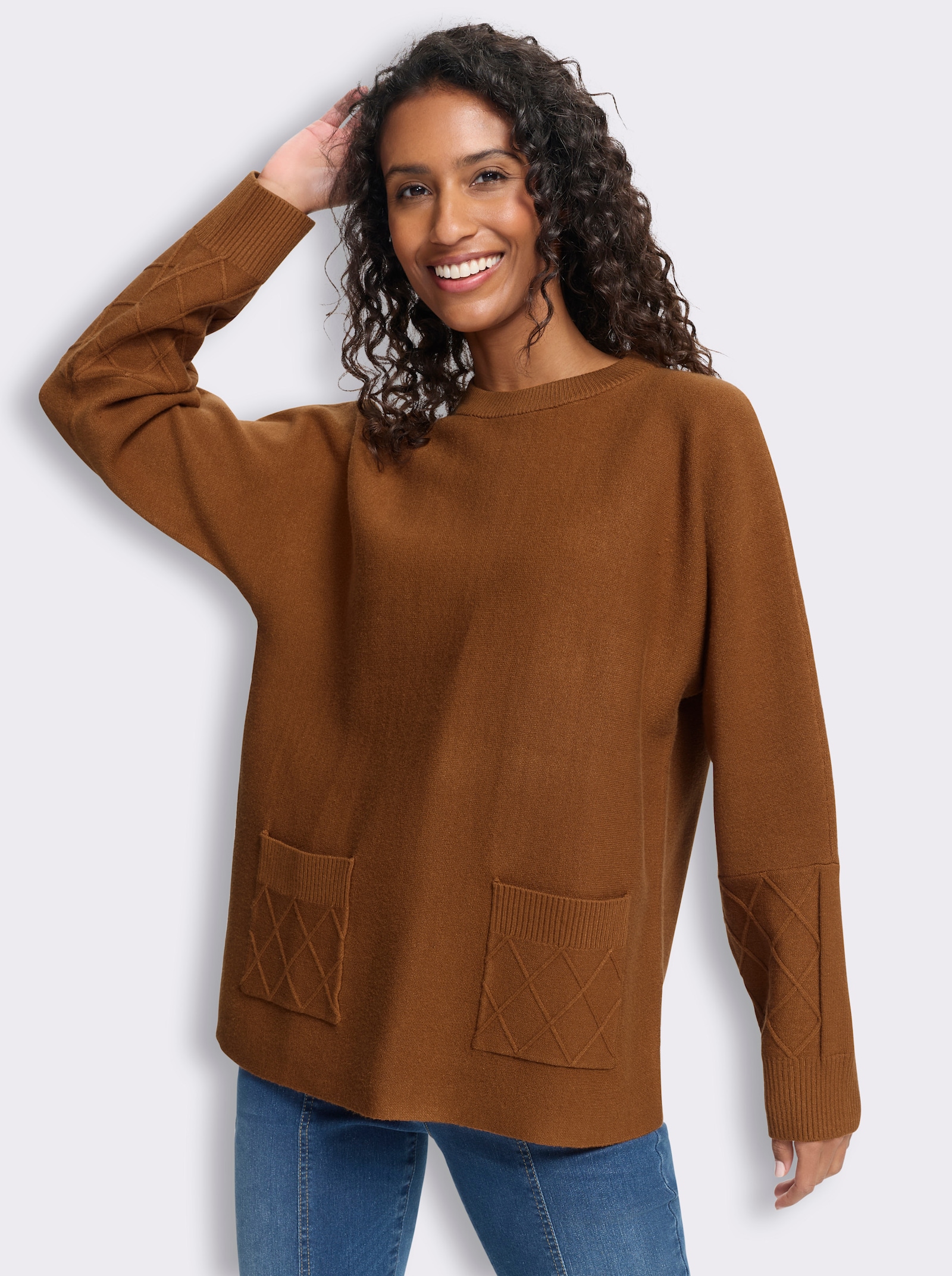 heine Feinstrickpullover mit Taschen - cognac