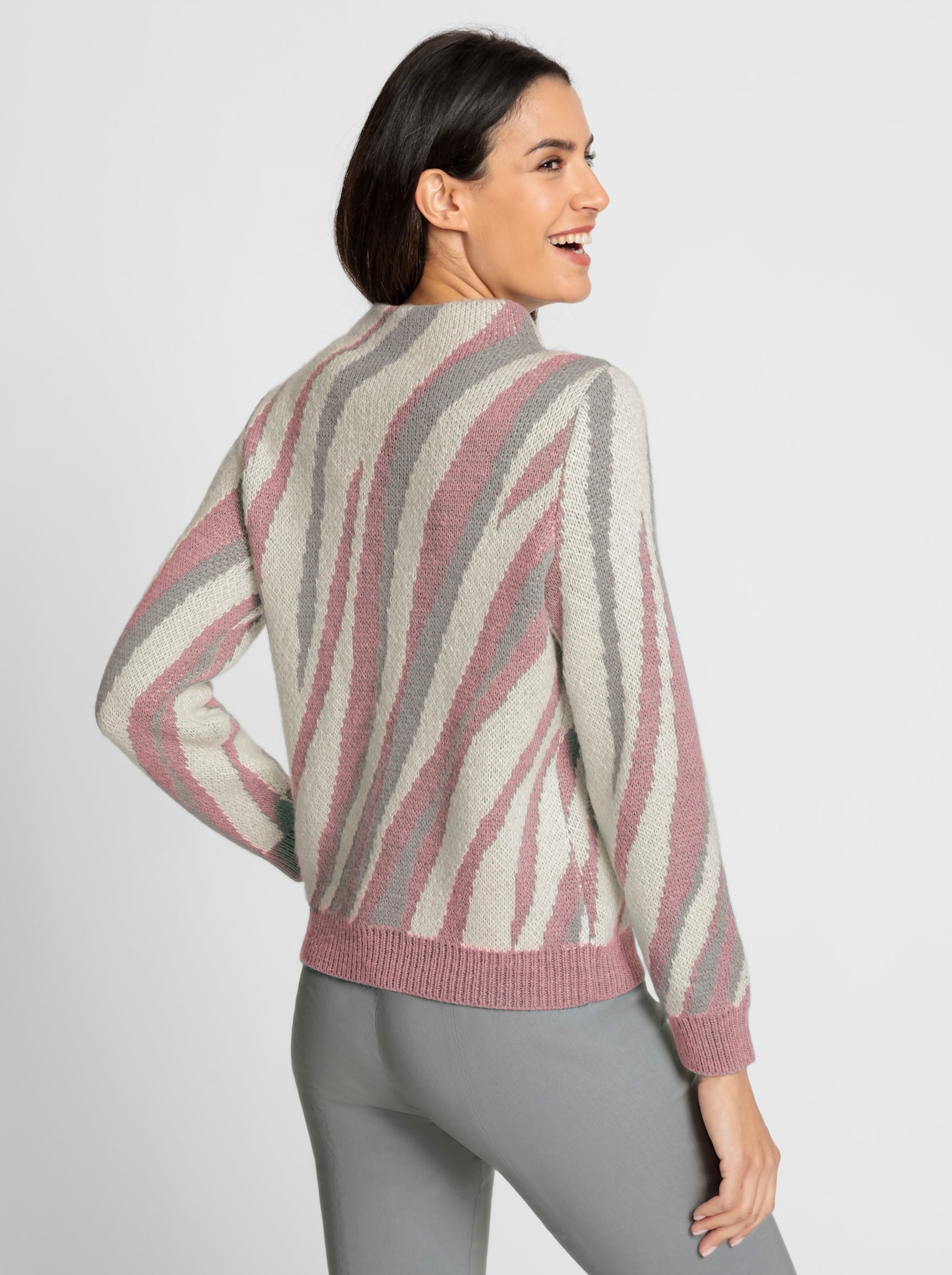 Jacquardpullover mit Kelchkragen - hortensie-champagner-gemustert