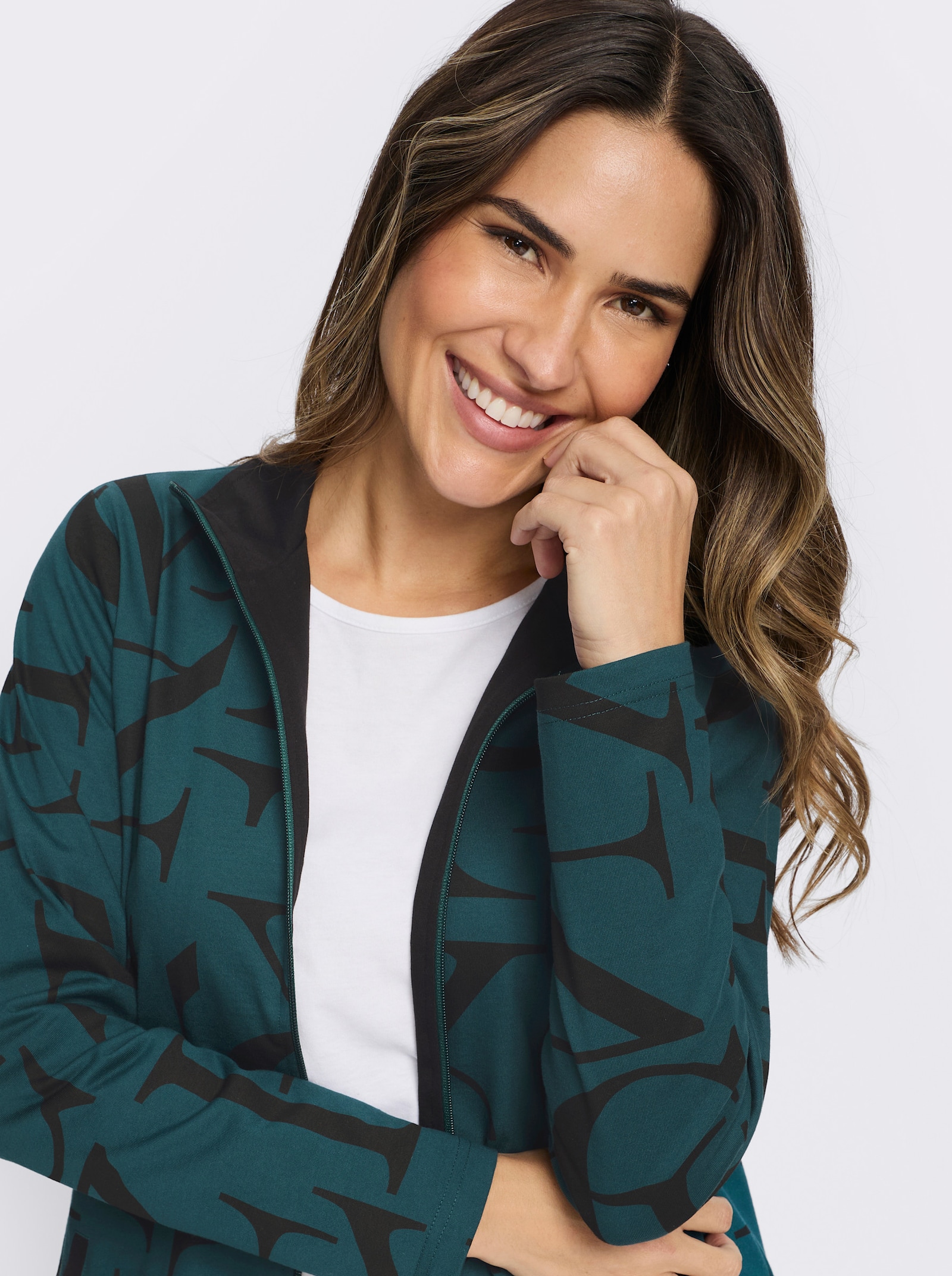 Shirtjacke mit Lettering-Druck - petrol-schwarz-bedruckt