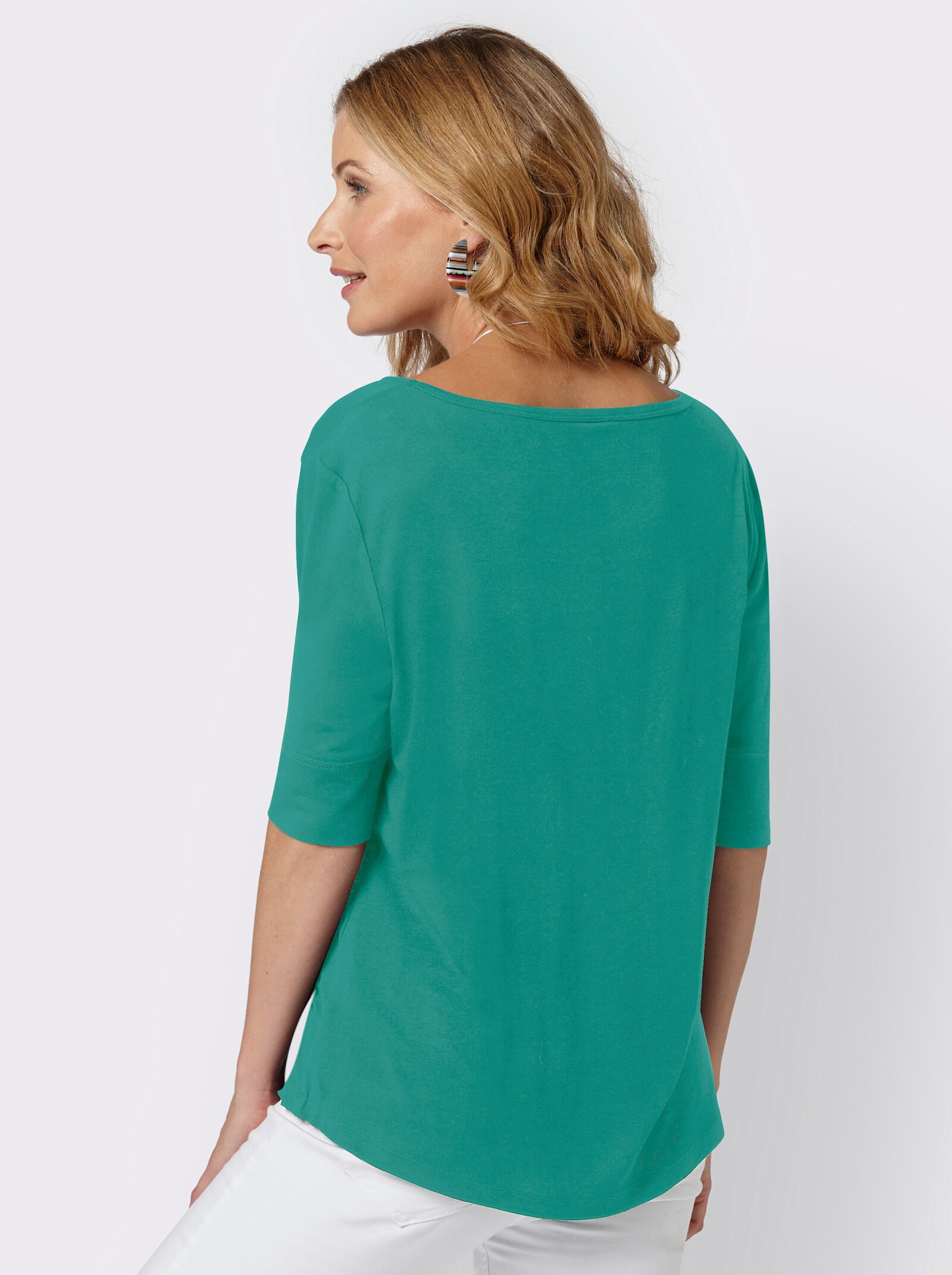 T-Shirt mit zweilagigem Ärmelbündchen - smaragd