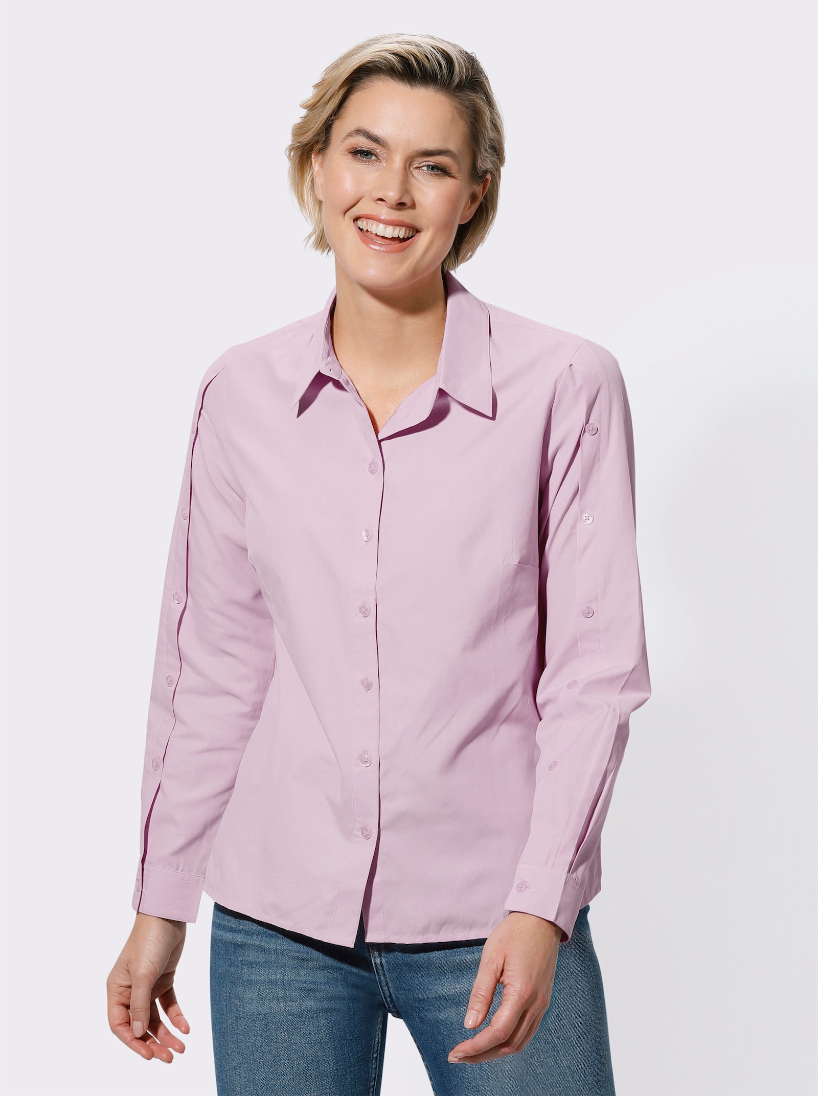 Langarm-Bluse mit Seitenschlitzen - rosé