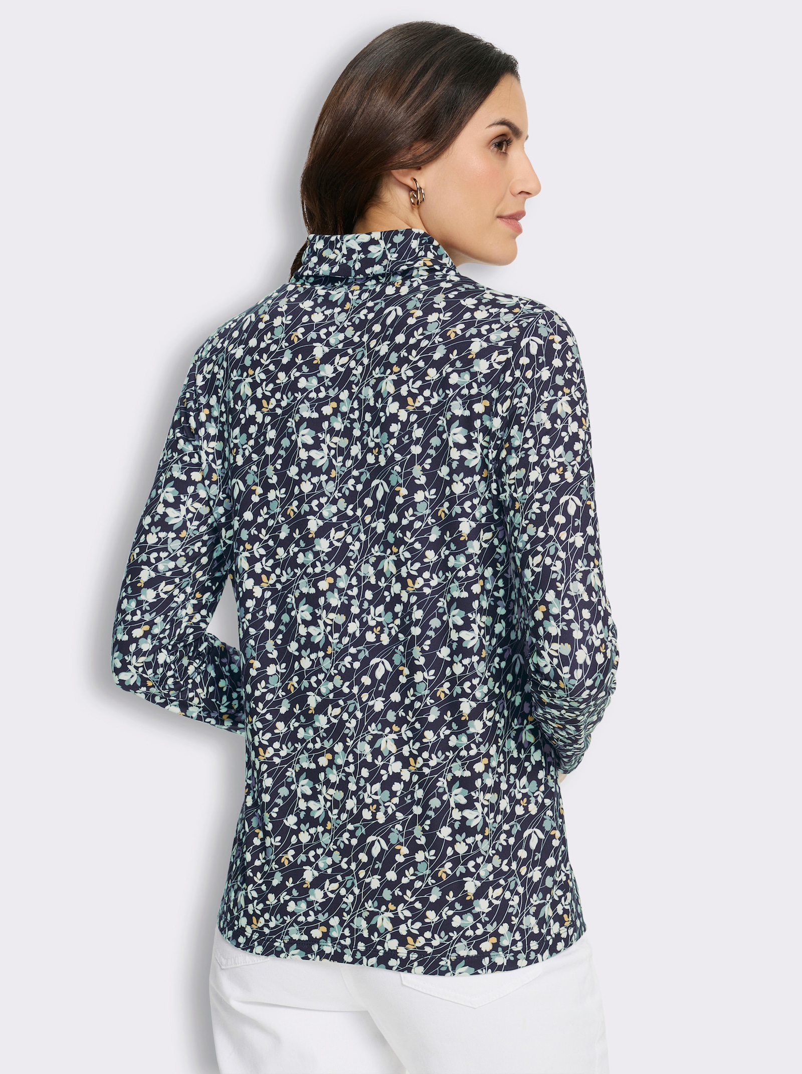 Rollkragenshirt in floralem Dessin - marine-jade-bedruckt