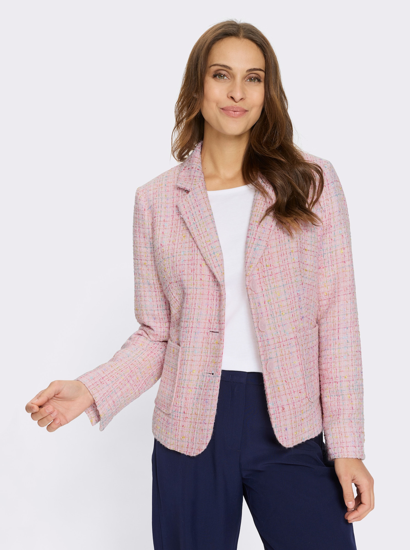 Bouclé-Blazer mit Futter - hellrosé-gemustert