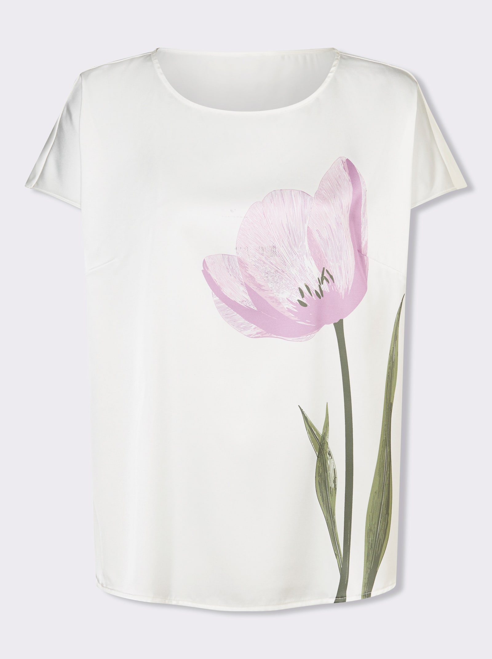 Satinbluse mit überschnittenen Schultern - ecru-bedruckt