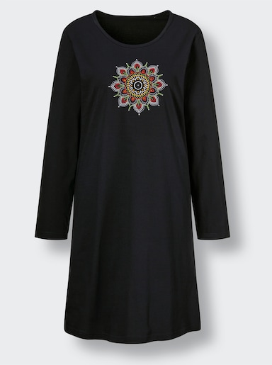 Comtessa Sleepshirt mit Mandala-Muster - schwarz