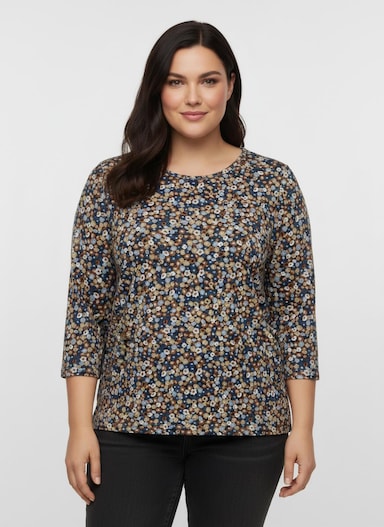 Print-Shirt mit Rundhals-Ausschnitt - camel-taubenblau-bedruckt
