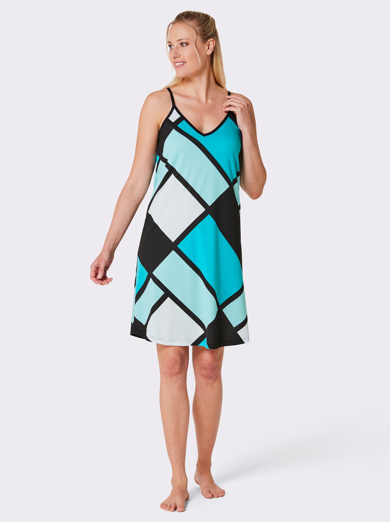 wäschepur Nachthemden mit Grafikprint - schwarz-türkis-bedruckt + schwarz-anthrazit-bedruckt