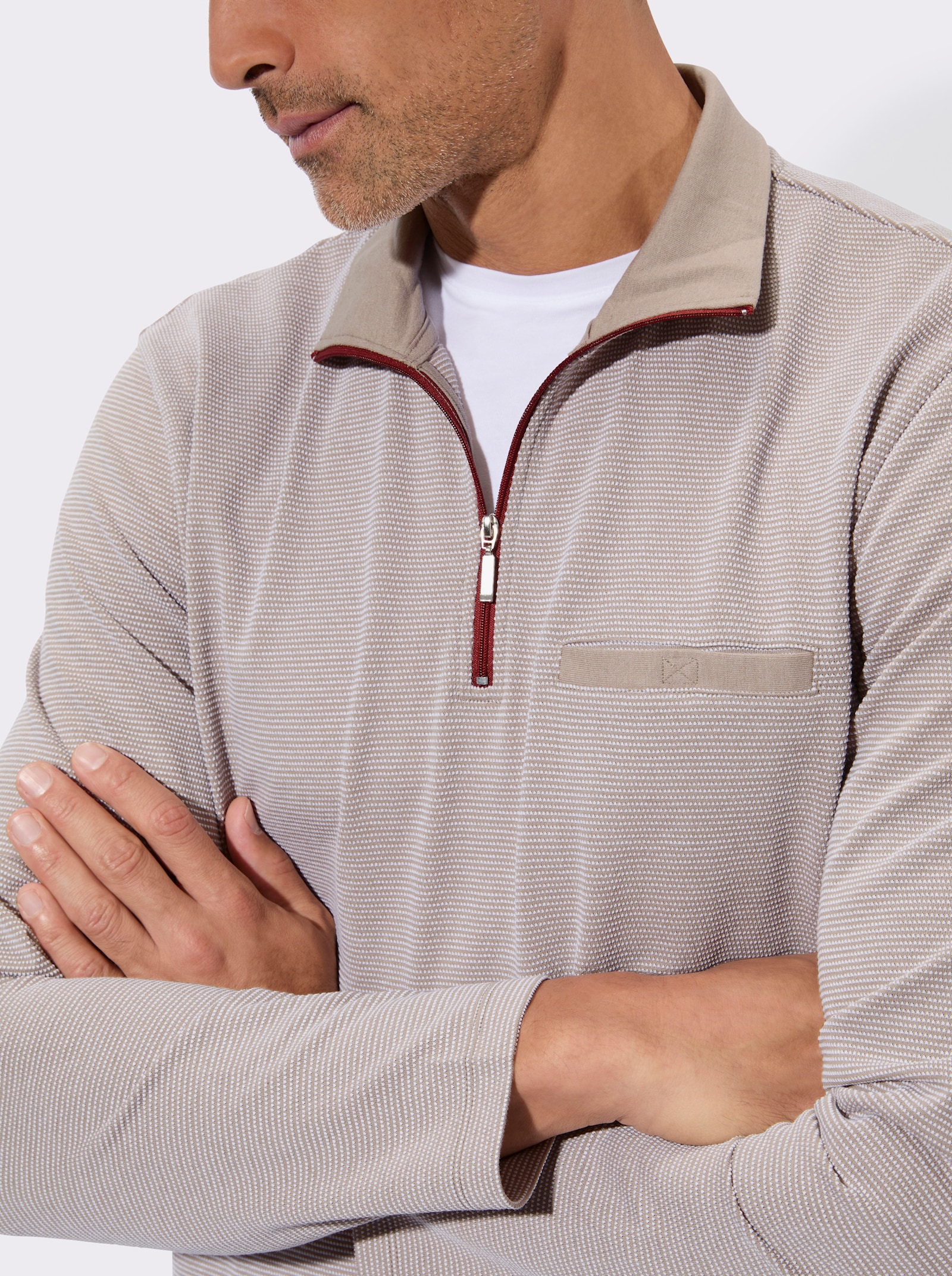 Sweatshirt mit Brusttasche - sesam-gemustert