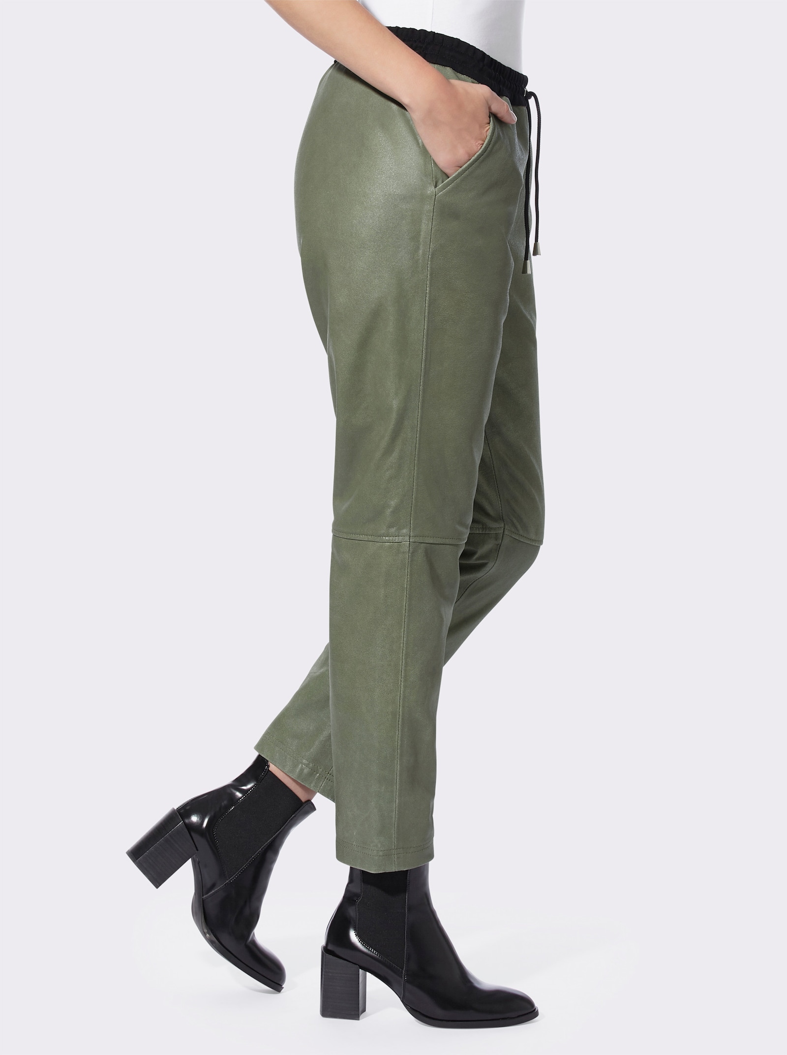 heine Lederhose in Jogpant-Form - khaki