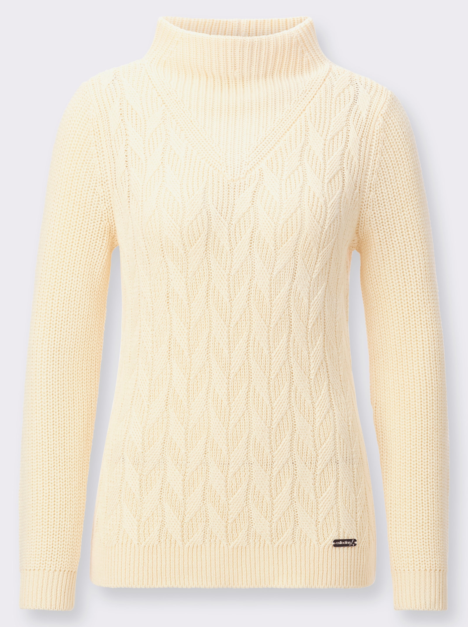 Langarm-Pullover mit Zopfmuster - champagner