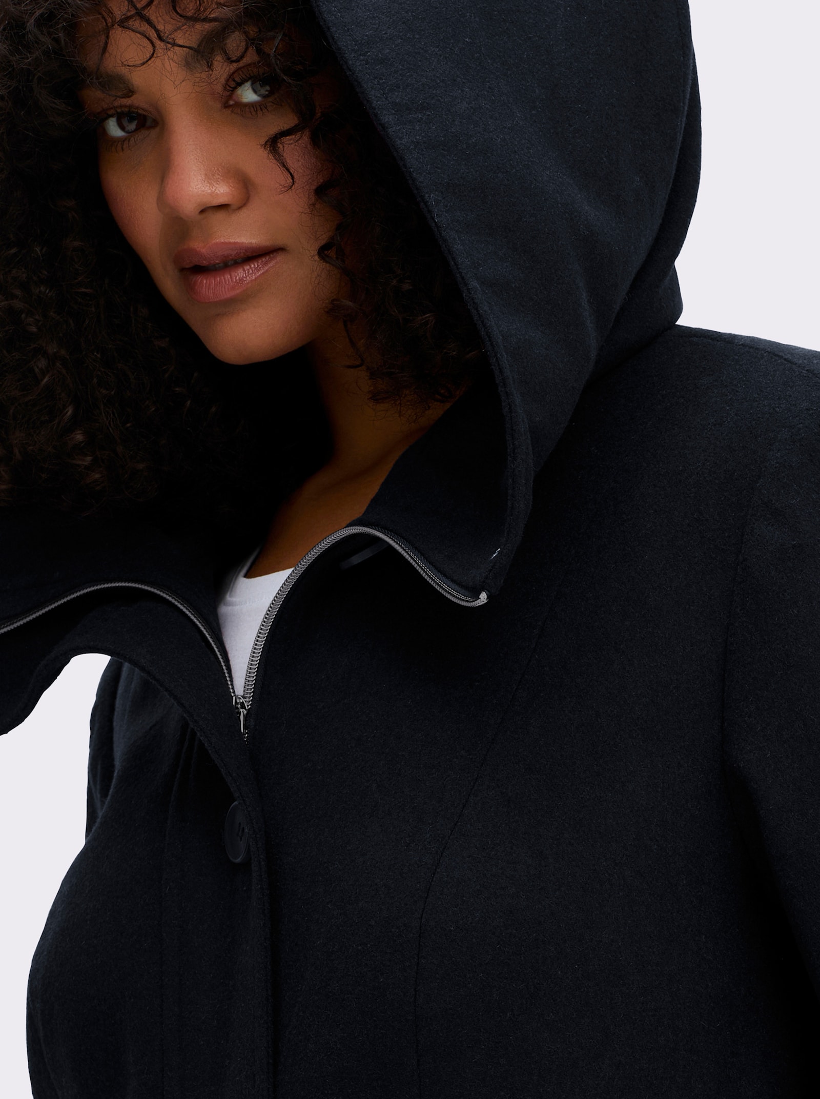 sheego Kurzmantel in A-Linie, mit Kapuze - tiefblau