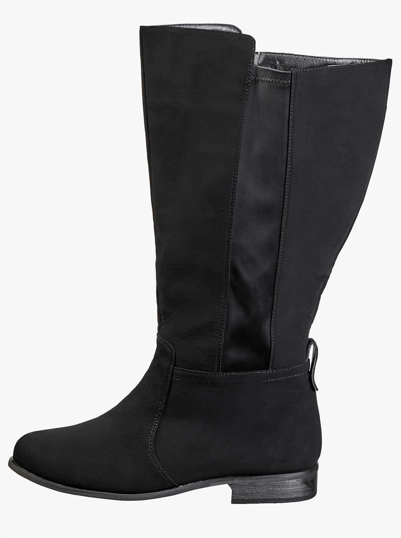 sheego Weitschaftstiefel mit Stretcheinsatz, Velourslederimitat - schwarz