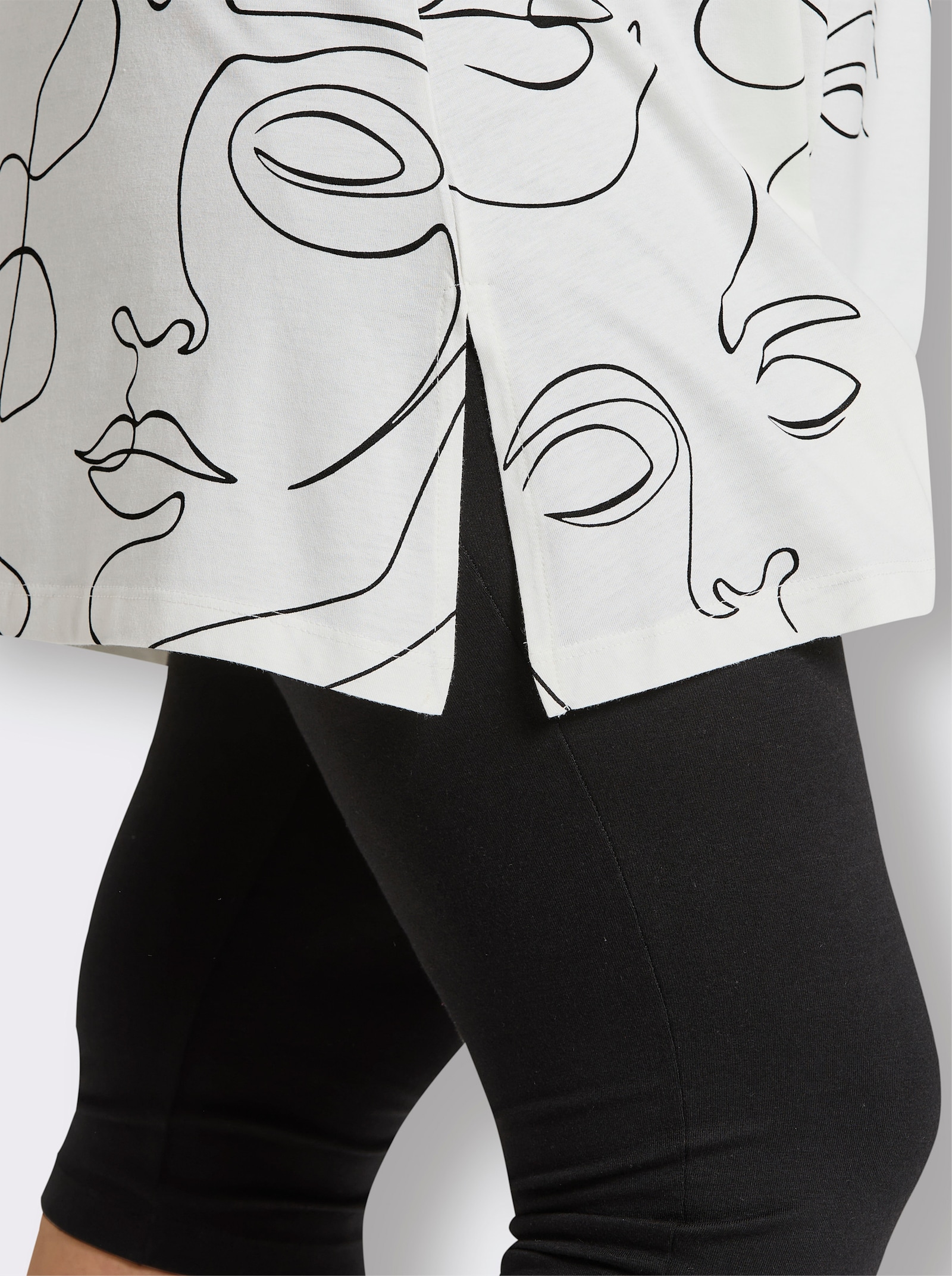 wäschepur Caprianzug mit Tunika-Oberteil - weiß-schwarz-bedruckt