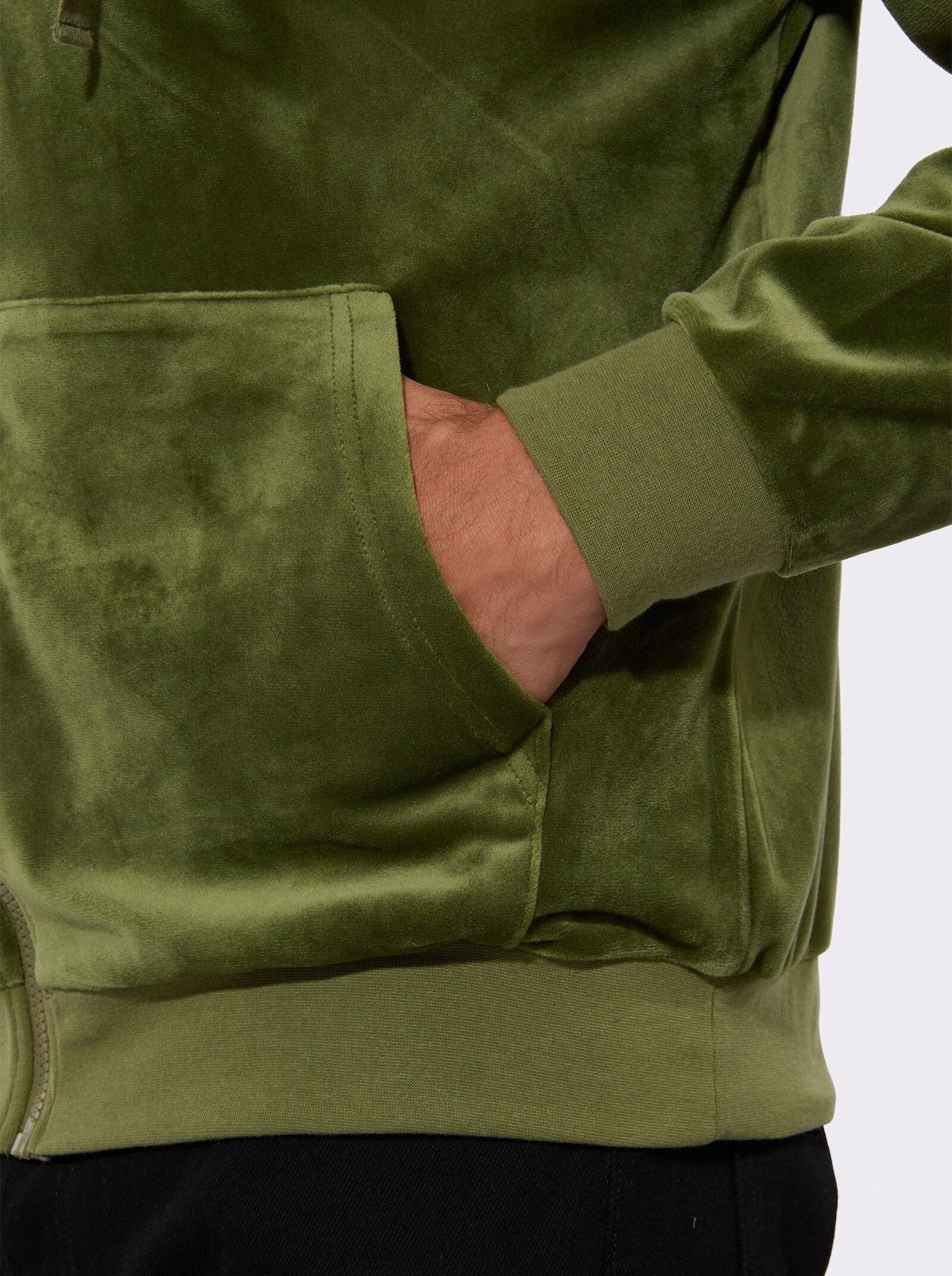 Kapuzennickijacke mit elastischen Bündchen - oliv