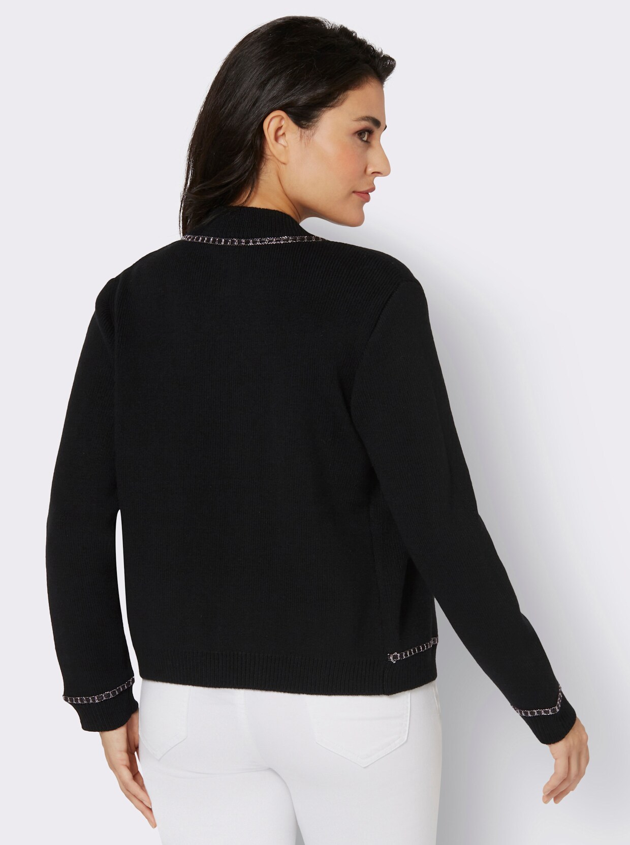 Feinstrickjacke - schwarz-altsilberfarben-gemustert