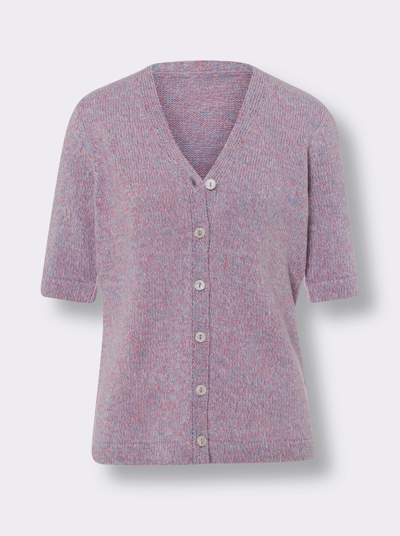 Pletený kardigan s výstrihom do V - Plameniak.-belasý melír