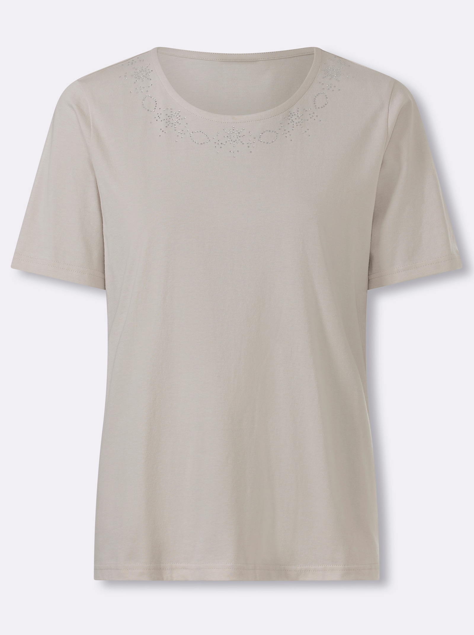 Shirt met korte mouwen, met glittersteentjesapplicatie - lichtgrijs